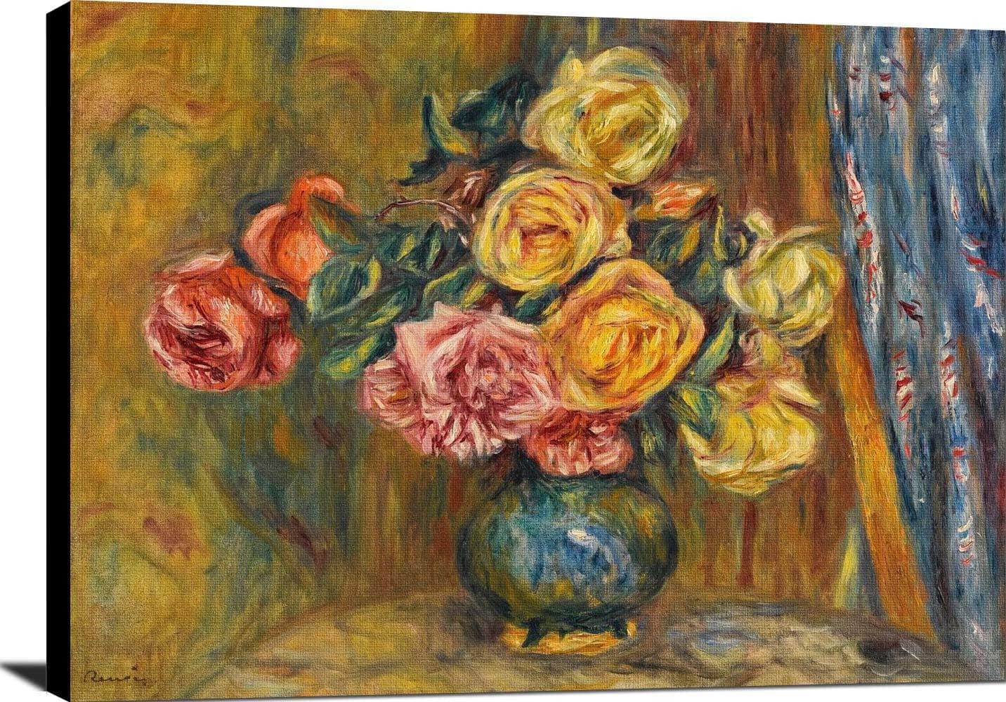 The Roses With Blue Curtain Painting Auguste Renoir Canvas Art - Image 2