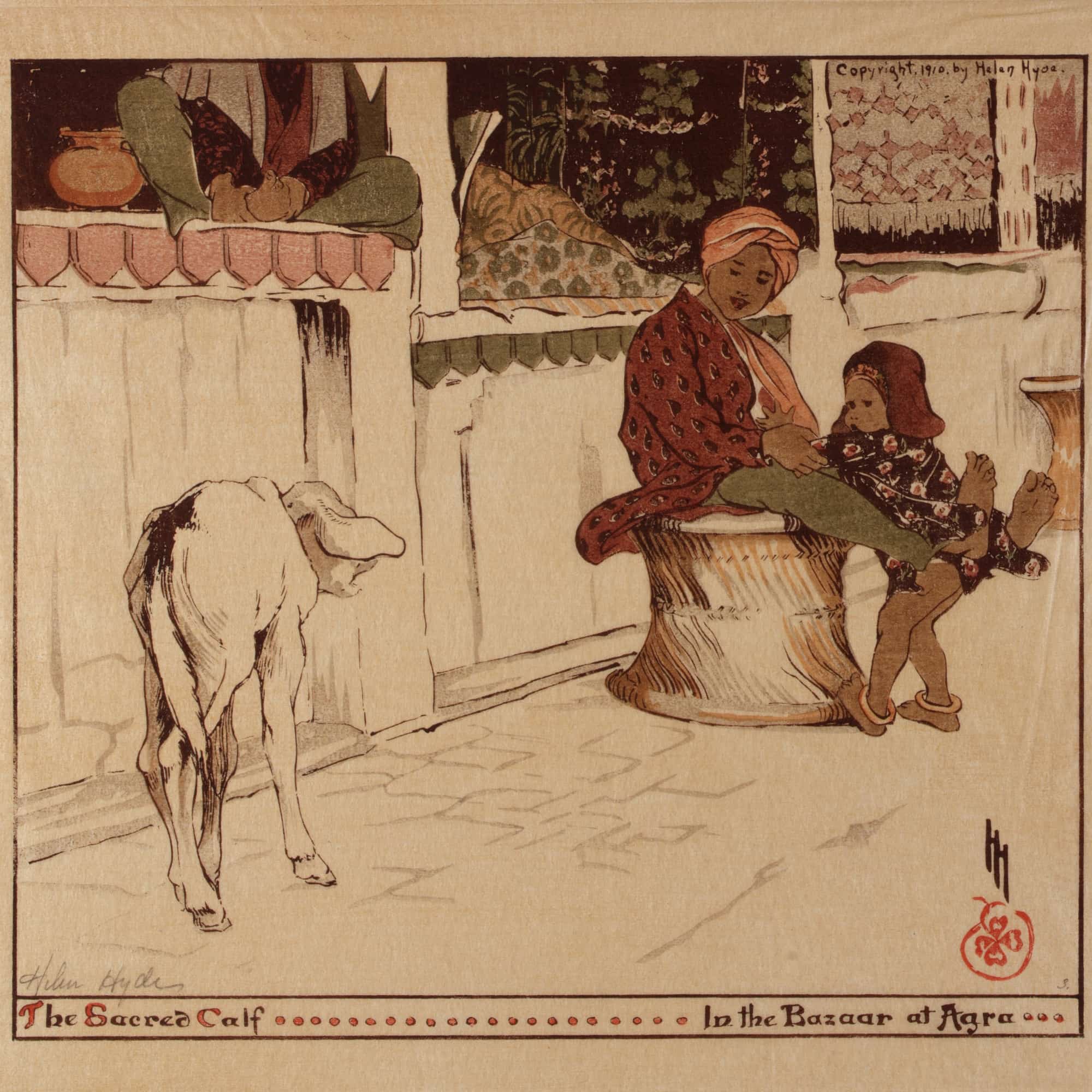 The Sacred Calf In The Bazaar At Agra by Helen Hyde - Image 4