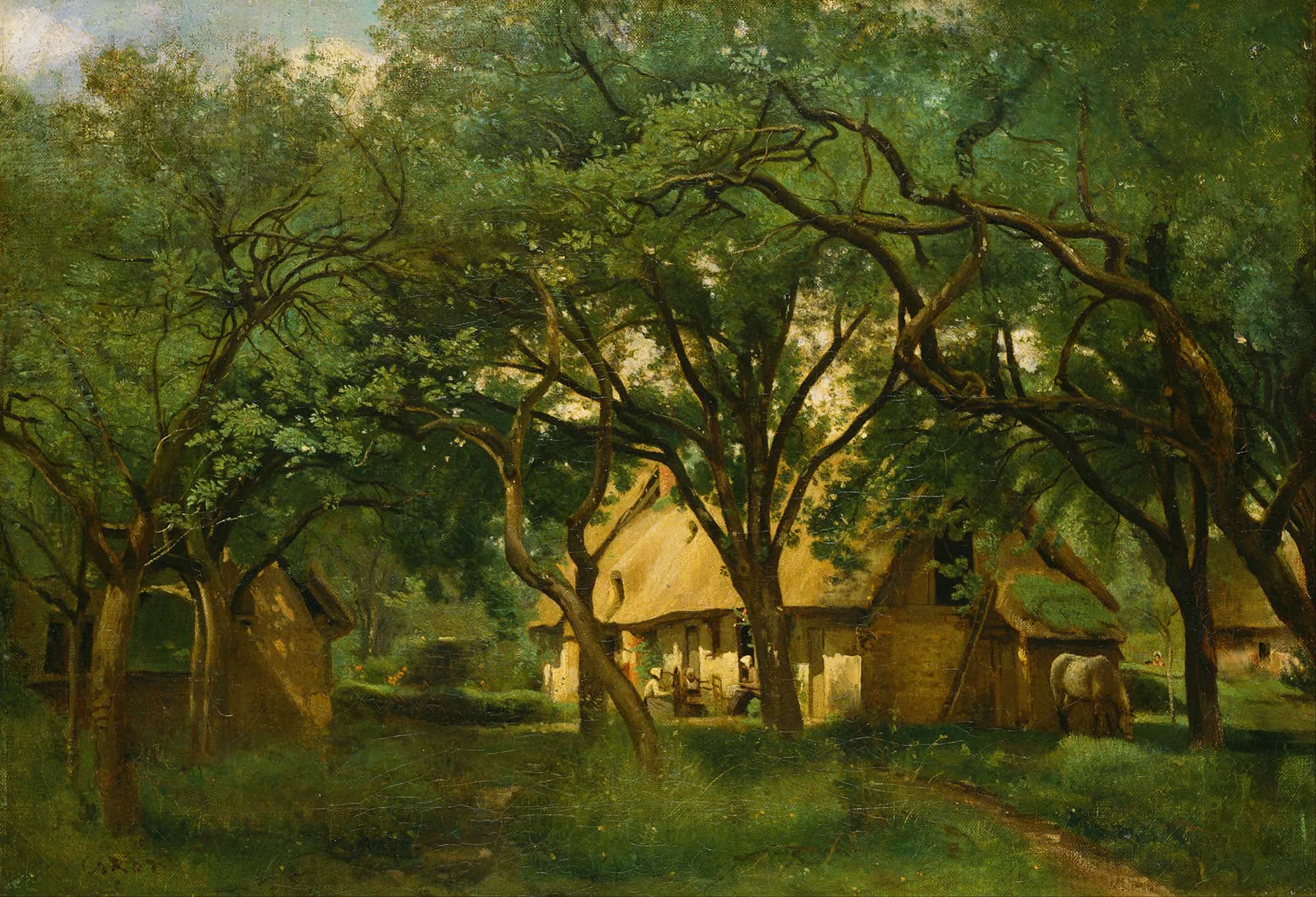 The Toutain Farm At Honfleur by Jean Baptiste Camille Corot