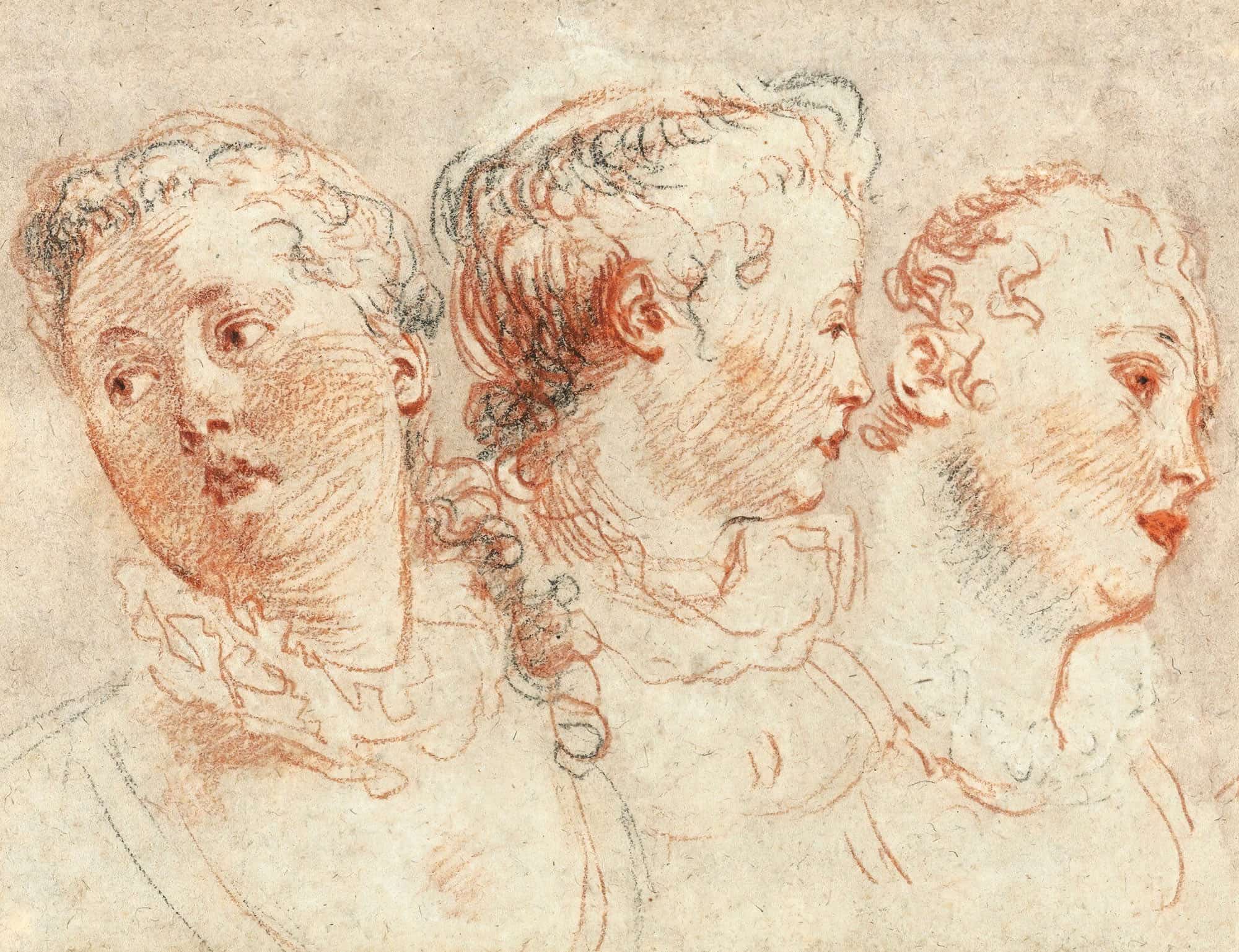 Three Studies Of The Head Of A Woman by Jean Antoine Watteau