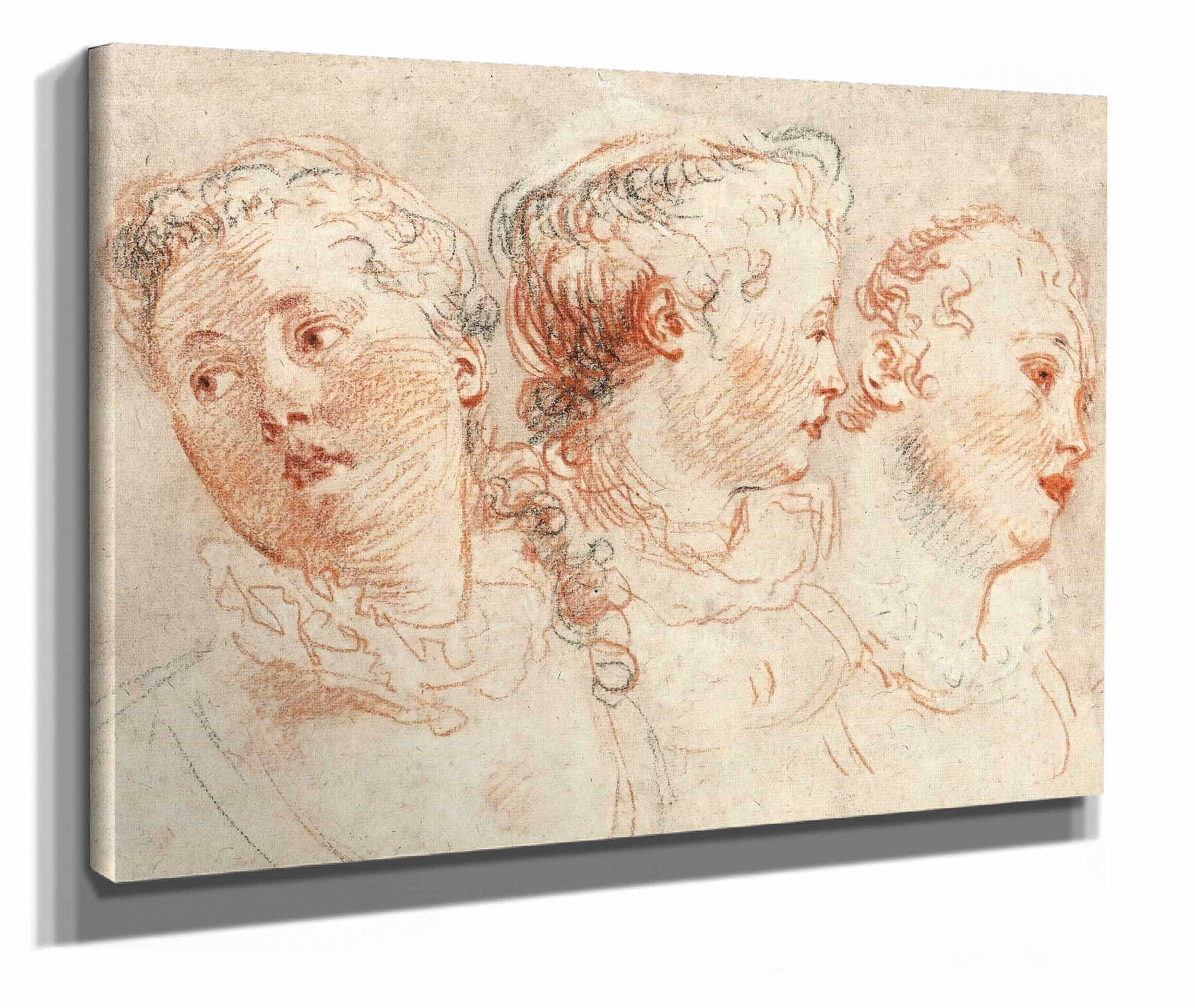 Three Studies Of The Head Of A Woman by Jean Antoine Watteau - Image 2