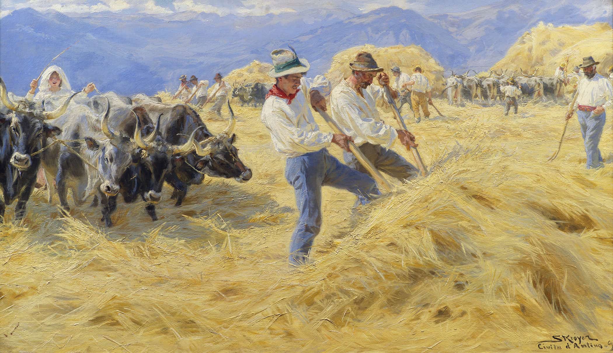 Threshing In The Abruzzi Civita Dantino by Peder Severin Kroyer - Image 2