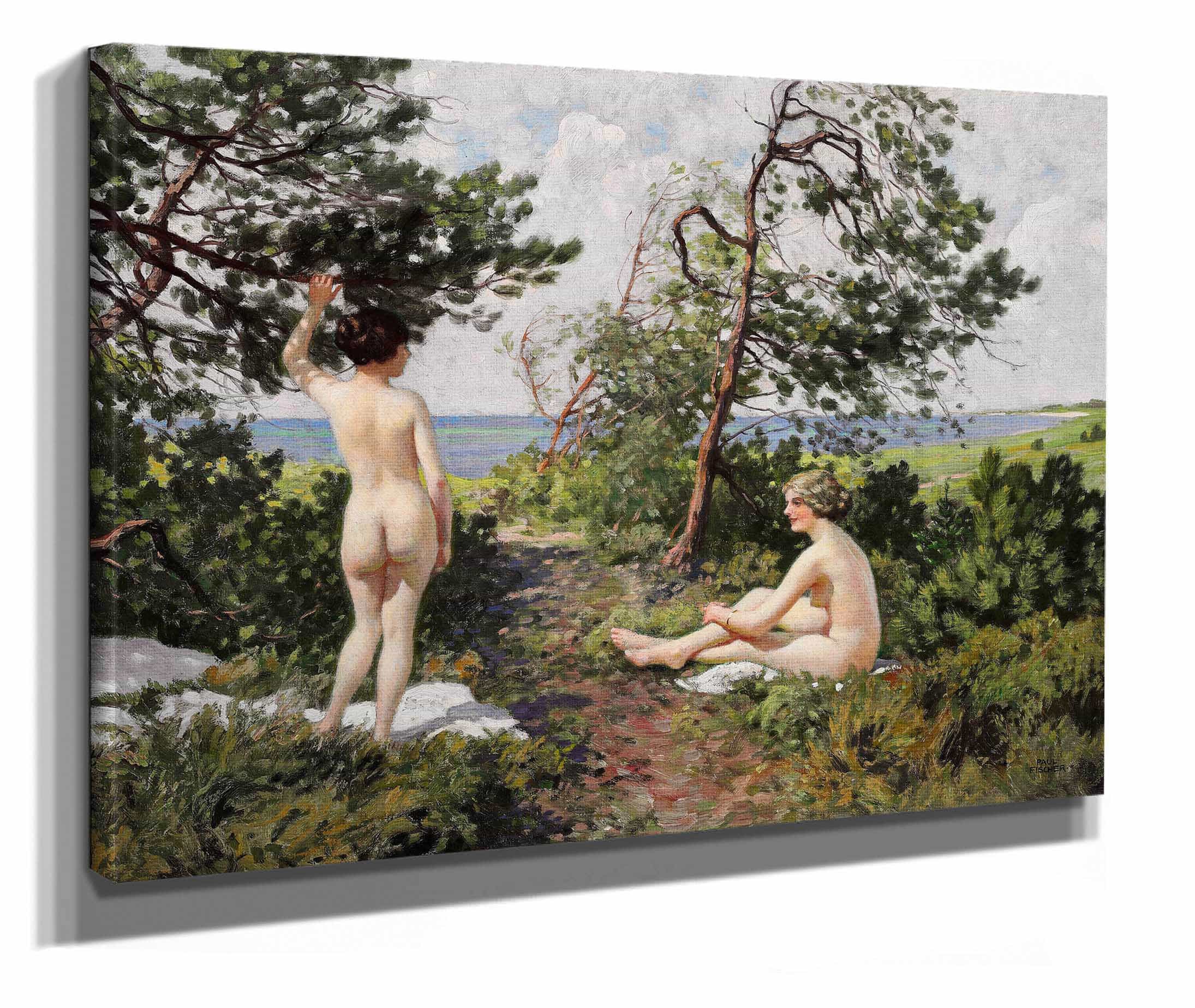 To Badepiger I Et Krat Ved Kysten Ved Hornbaek by Paul Fischer - Image 2
