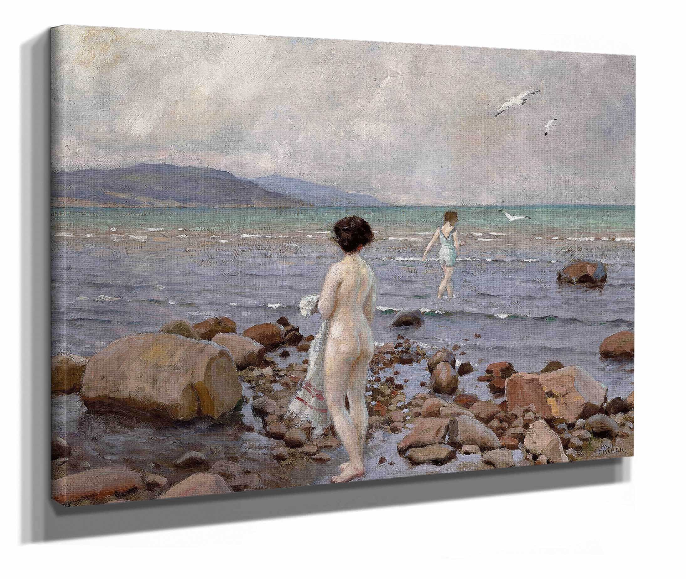 To Badepiger Pa En Stenet Strand by Paul Fischer - Image 2