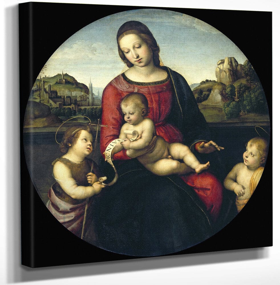 Tondo Of The Virgin And Child With John The Baptist And A Holy Boy (The Madonna Terrranuova) By Raphael