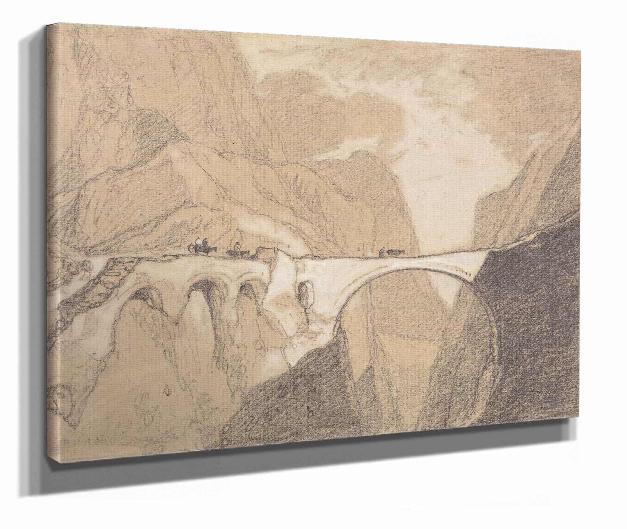 Travellers Crossing A Bridge Over An Alpine Gorge by John Sell Cotman - Image 2