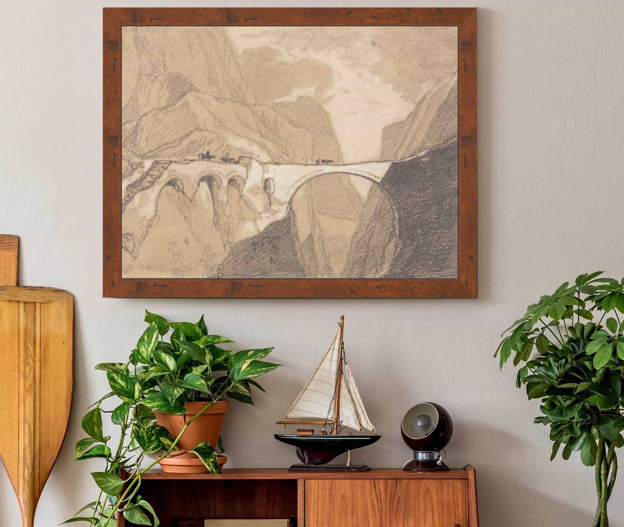 Travellers Crossing A Bridge Over An Alpine Gorge by John Sell Cotman - Image 3