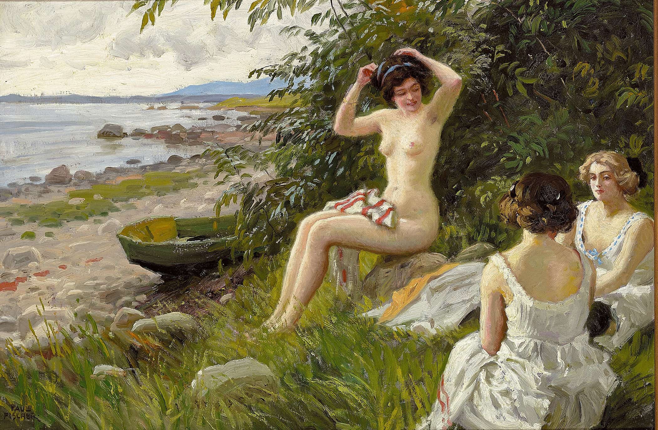 Tre Badepiger I Strandkanten by Paul Fischer - Image 2