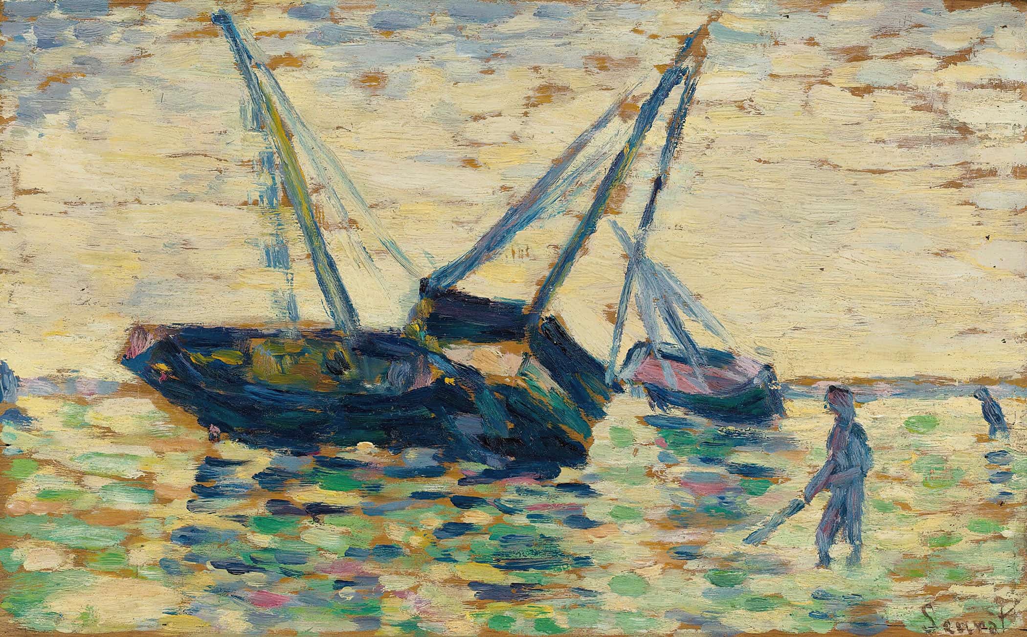 Trois Bateaux Et Un Marin Etude Pour Lechouage A Grandcamp by Georges Seurat - Image 2