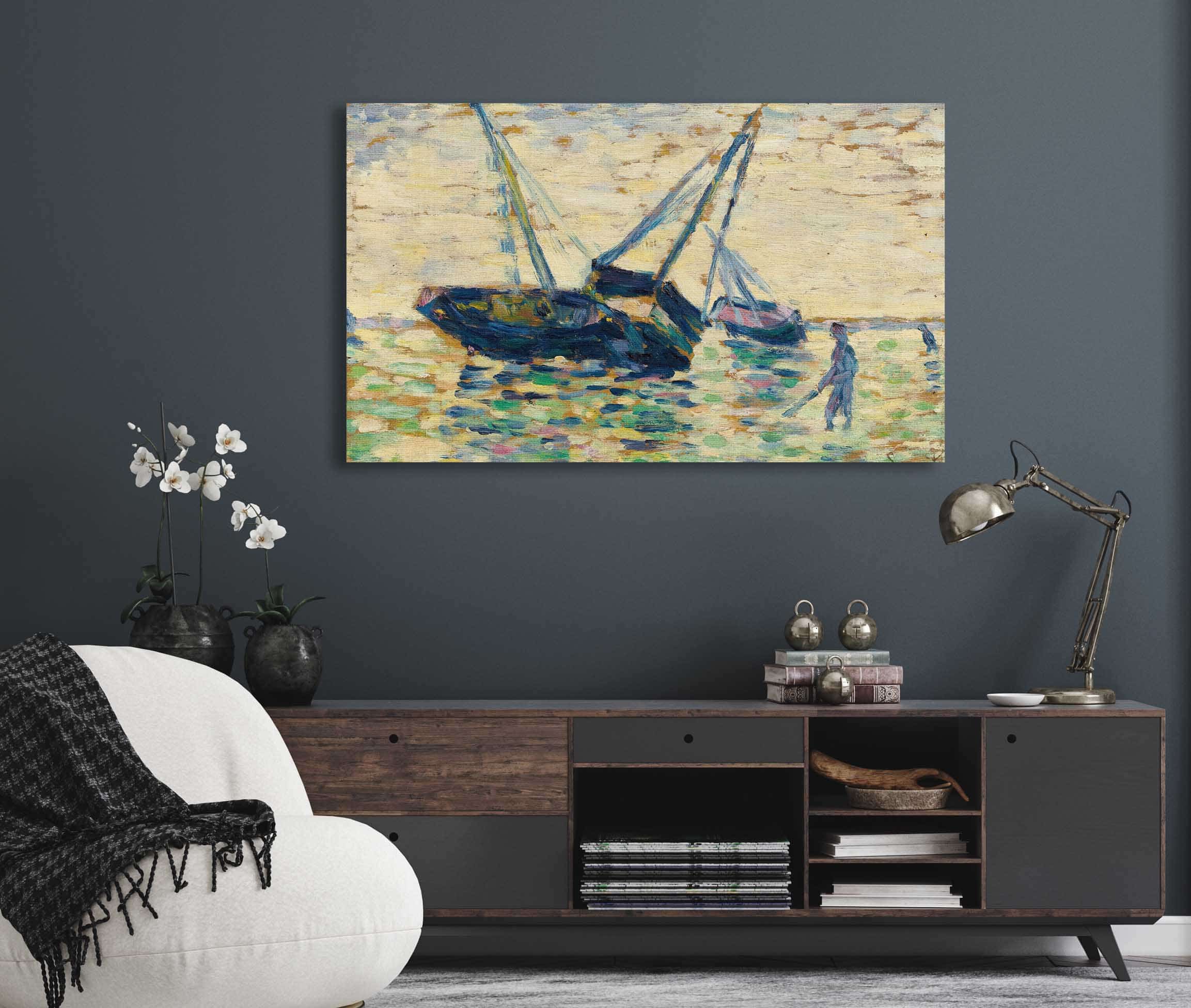 Trois Bateaux Et Un Marin Etude Pour Lechouage A Grandcamp by Georges Seurat - Image 5
