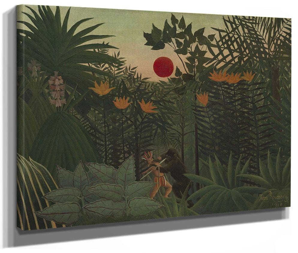 Tropical Landscape An American Indian Struggling With A Gorilla By Henri Julien Felix Rousseau