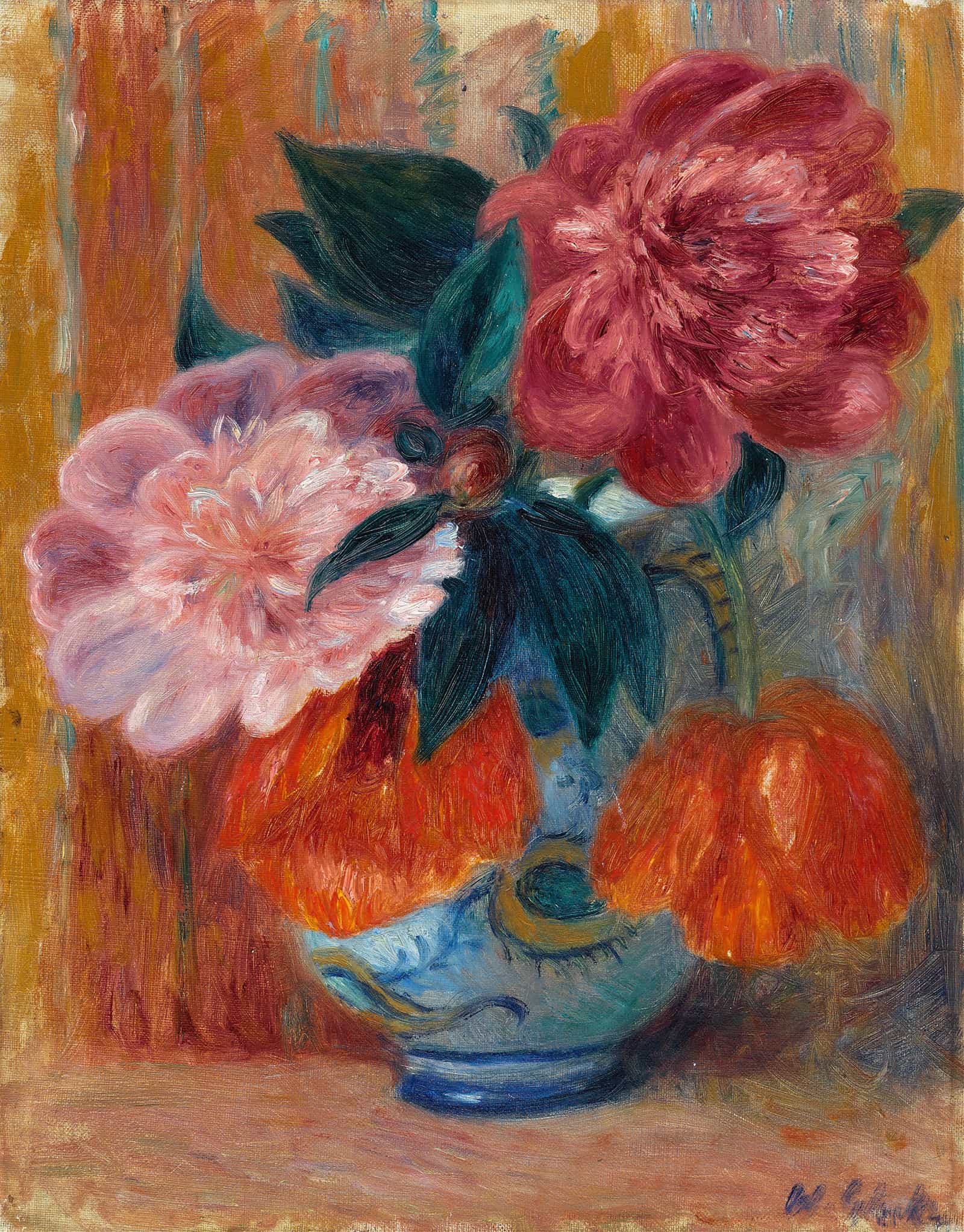 Tulips And Peonies In Pitcher by William James Glackens