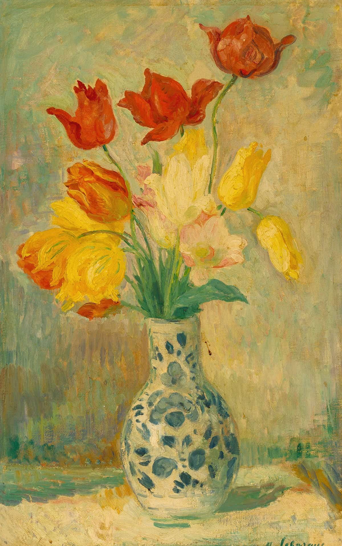 Tulips In A Delftware Vase by Henri Lebasque - Image 3