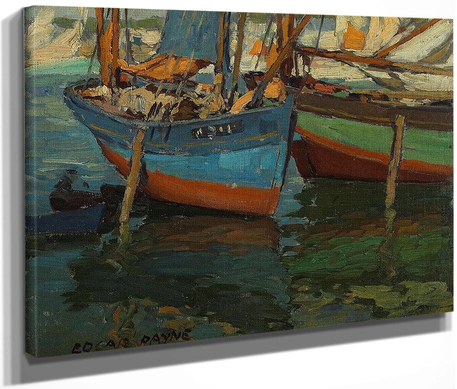 Two Boats In A Harbor By Edgar Payne