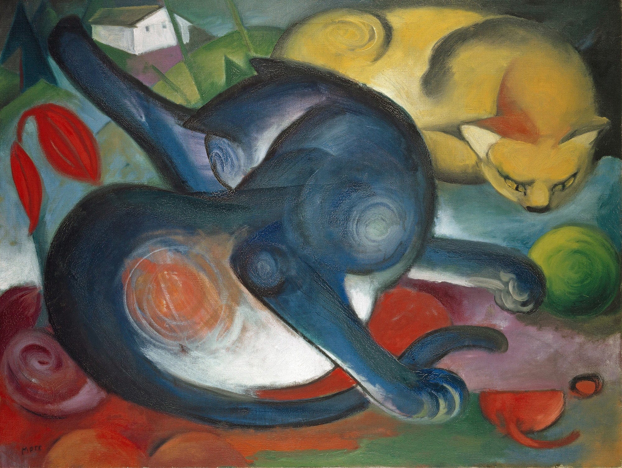 Two Cats Blue And Yellow by Franz Marc - Image 2