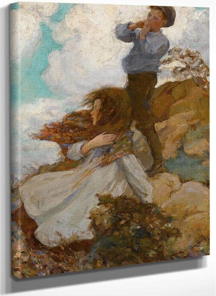 Two Children On A Windswept Hill 1915 By Jessie Willcox Smith