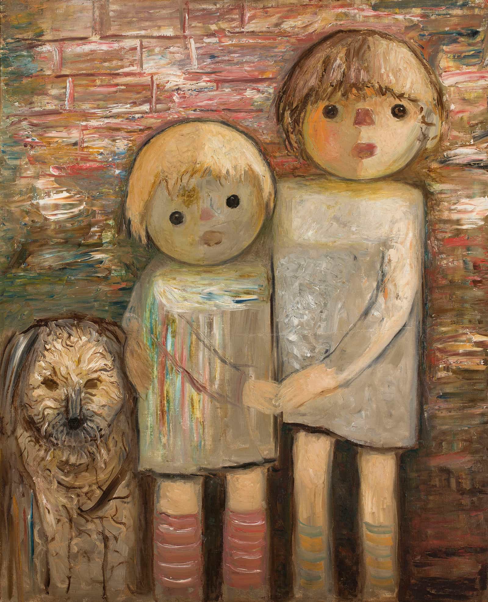 Two Children With A Dog by Tadeusz Makowski
