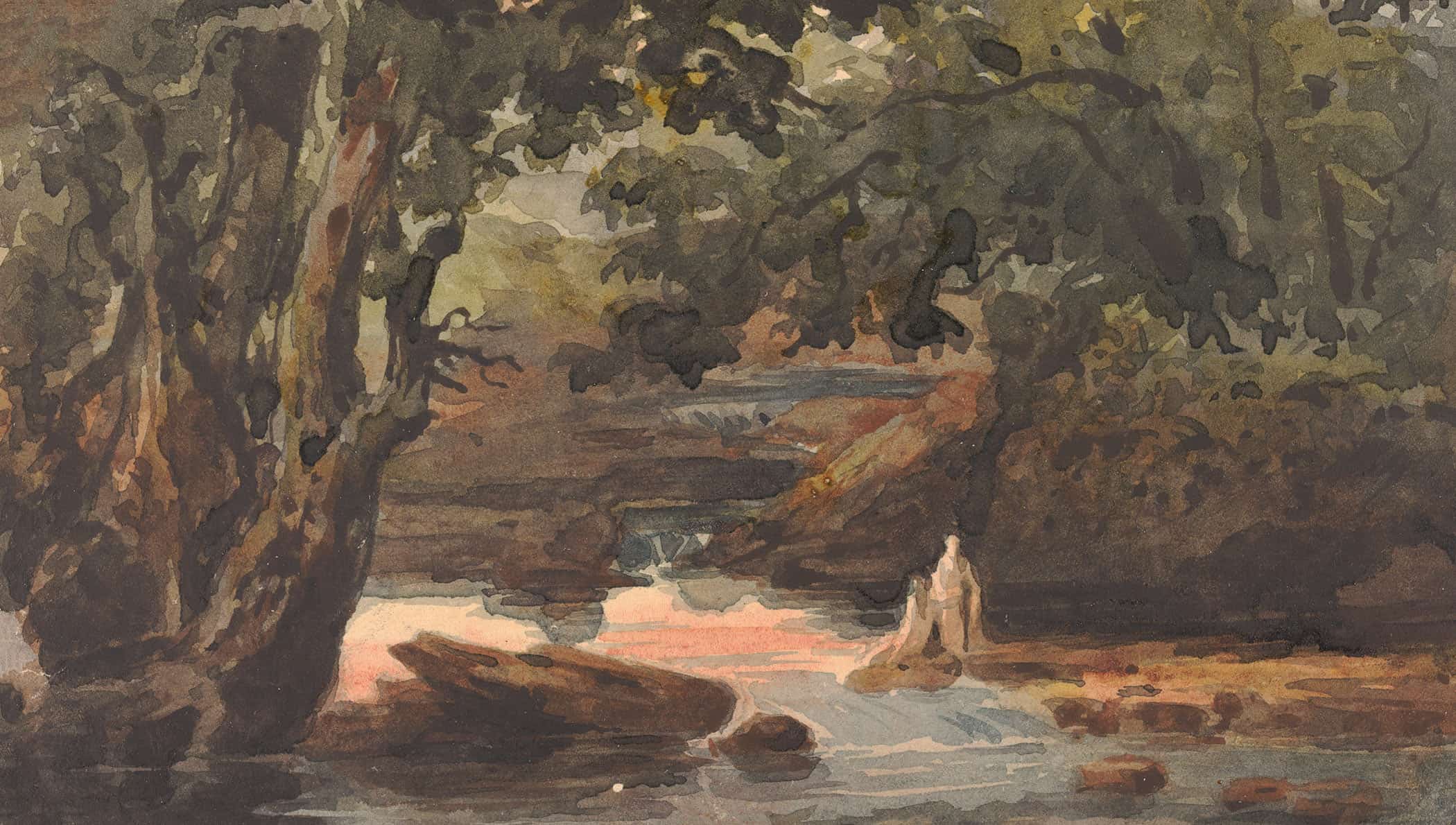 Two Figures In Stream Bordered By Large Trees by Thomas Sully - Image 2