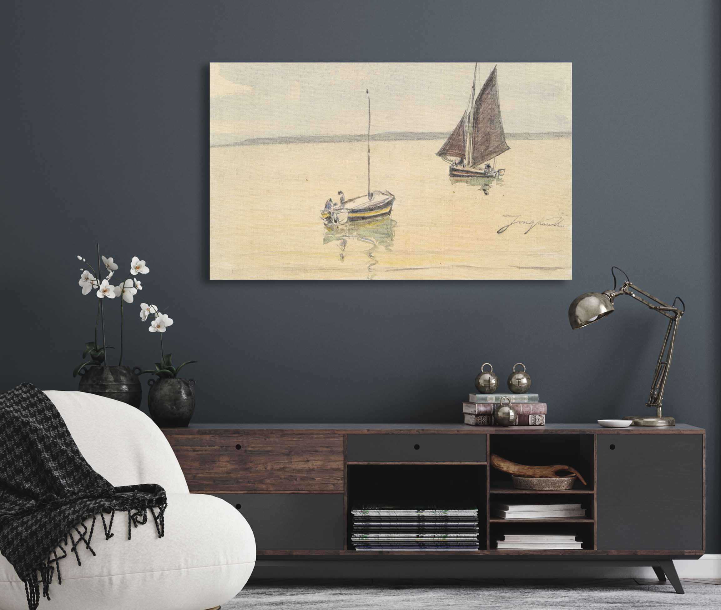 Two Fishing Boats On Calm Water Mid To Late Th Century by Johan Barthold Jongkind - Image 5