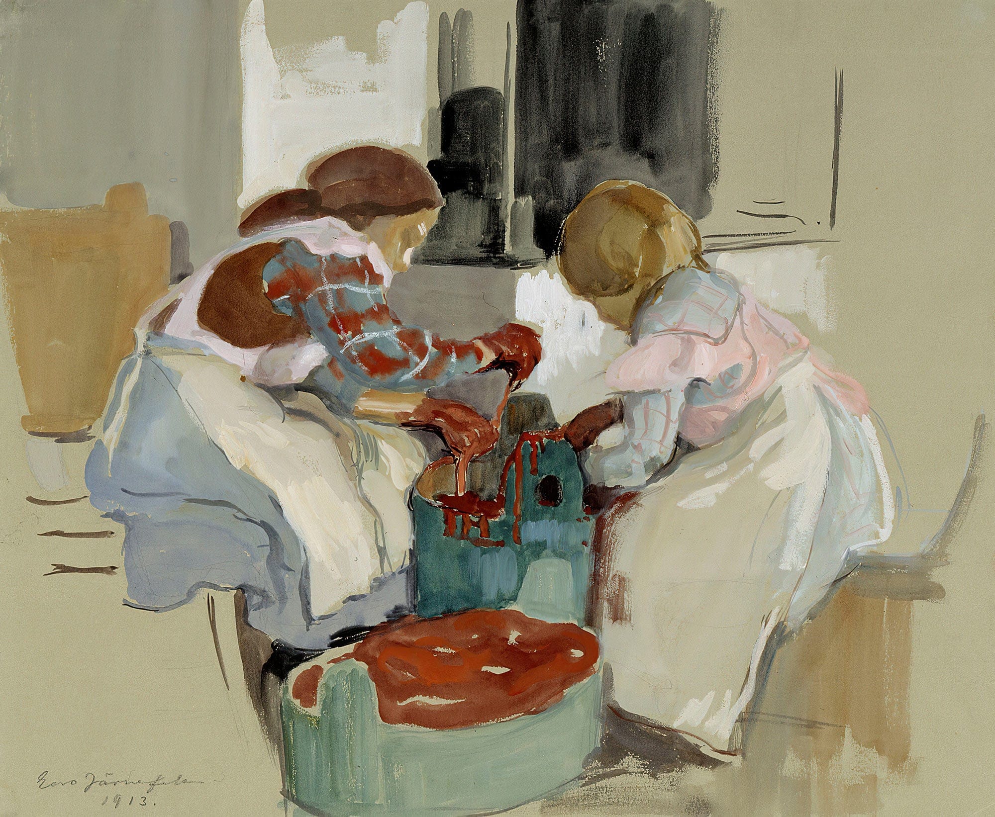 Two Girls Dyeing Fabric by Eero Jarnefelt - Image 2