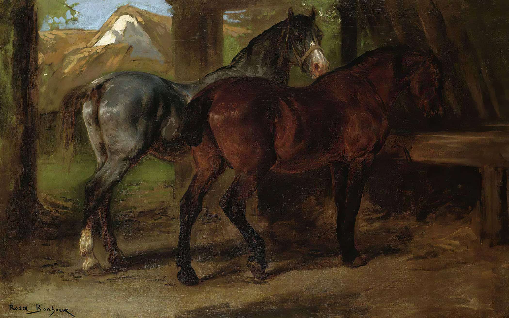 Two Horses In A Stable by Rosa Bonheur - Image 2