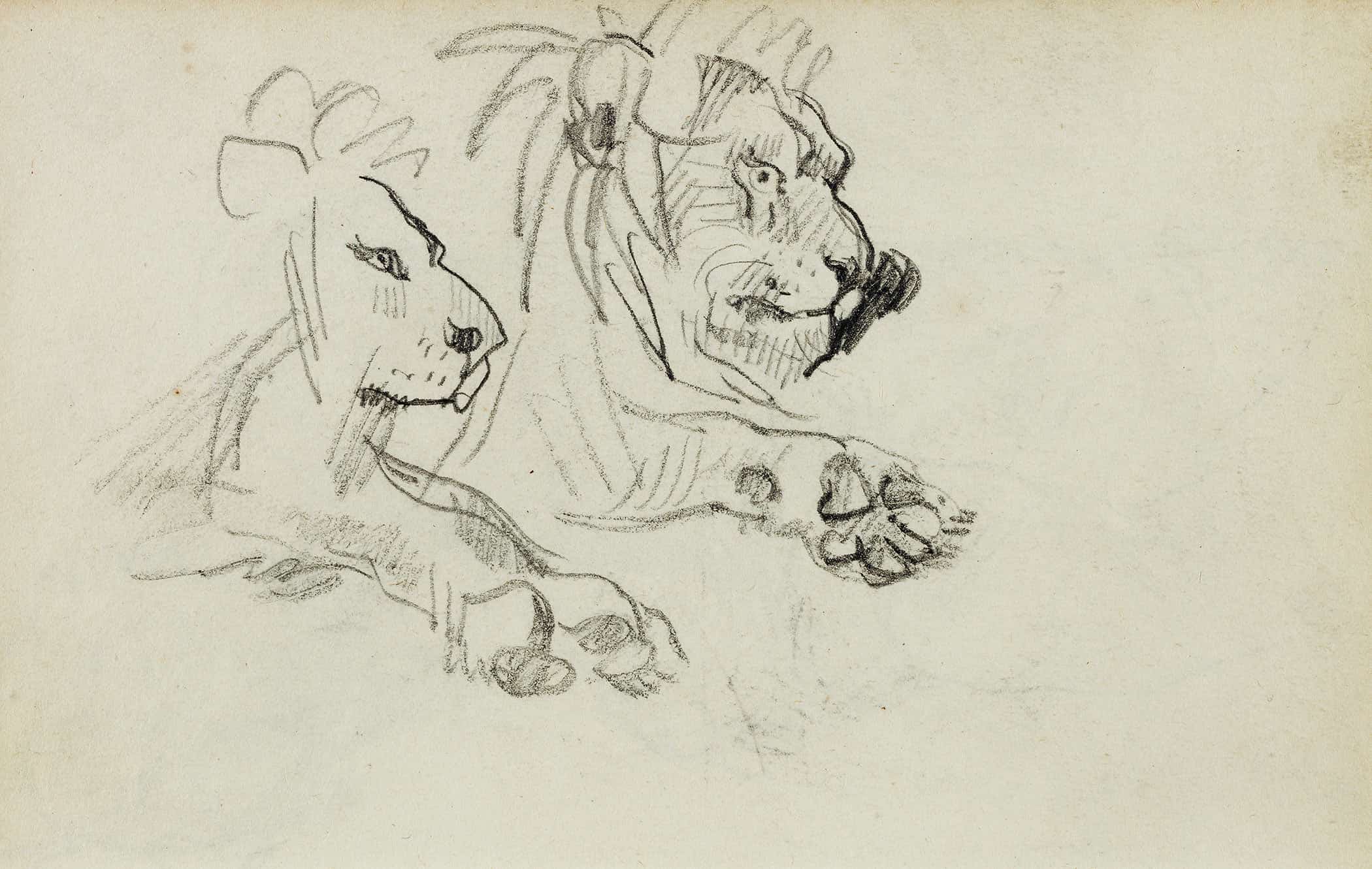 Two Lion Studies by Theodore Gericault - Image 2