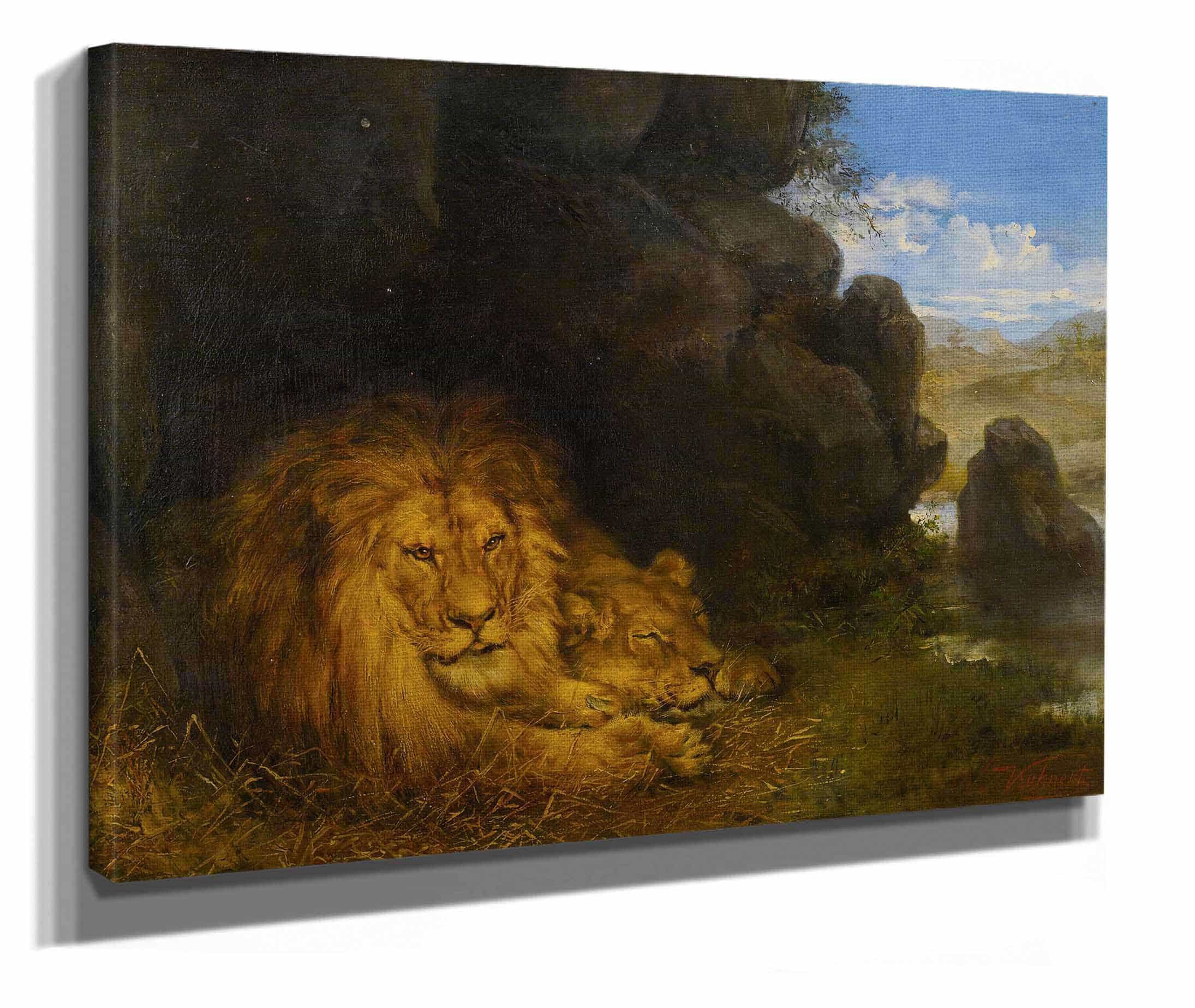 Two Lions In A Cave by Wilhelm Kuhnert - Image 2