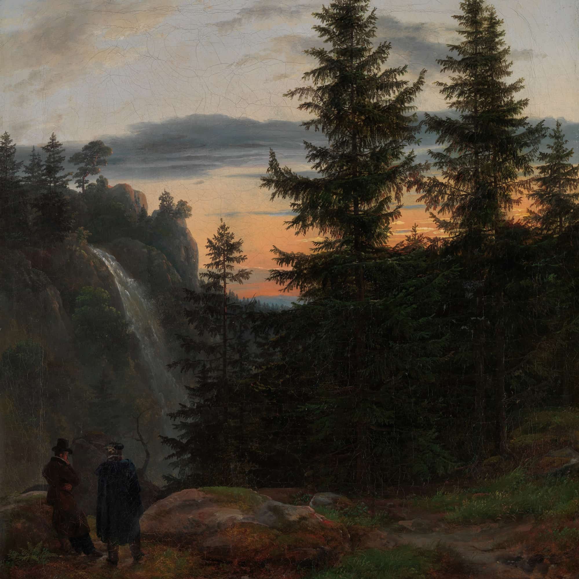 Two Men Before A Waterfall At Sunset by Johan Christian Dahl - Image 4