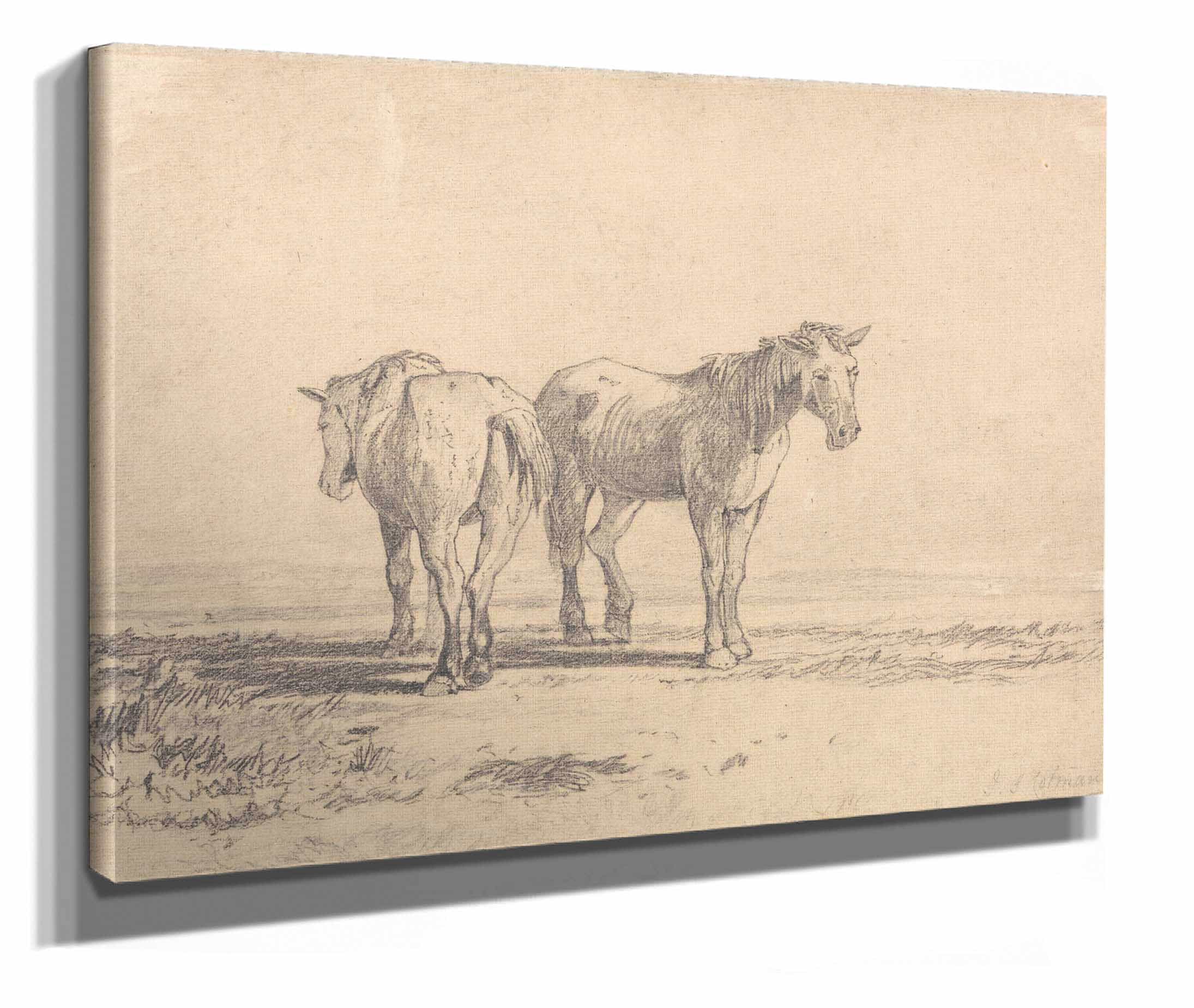 Two Old Horses Standing In A Field by John Sell Cotman - Image 2