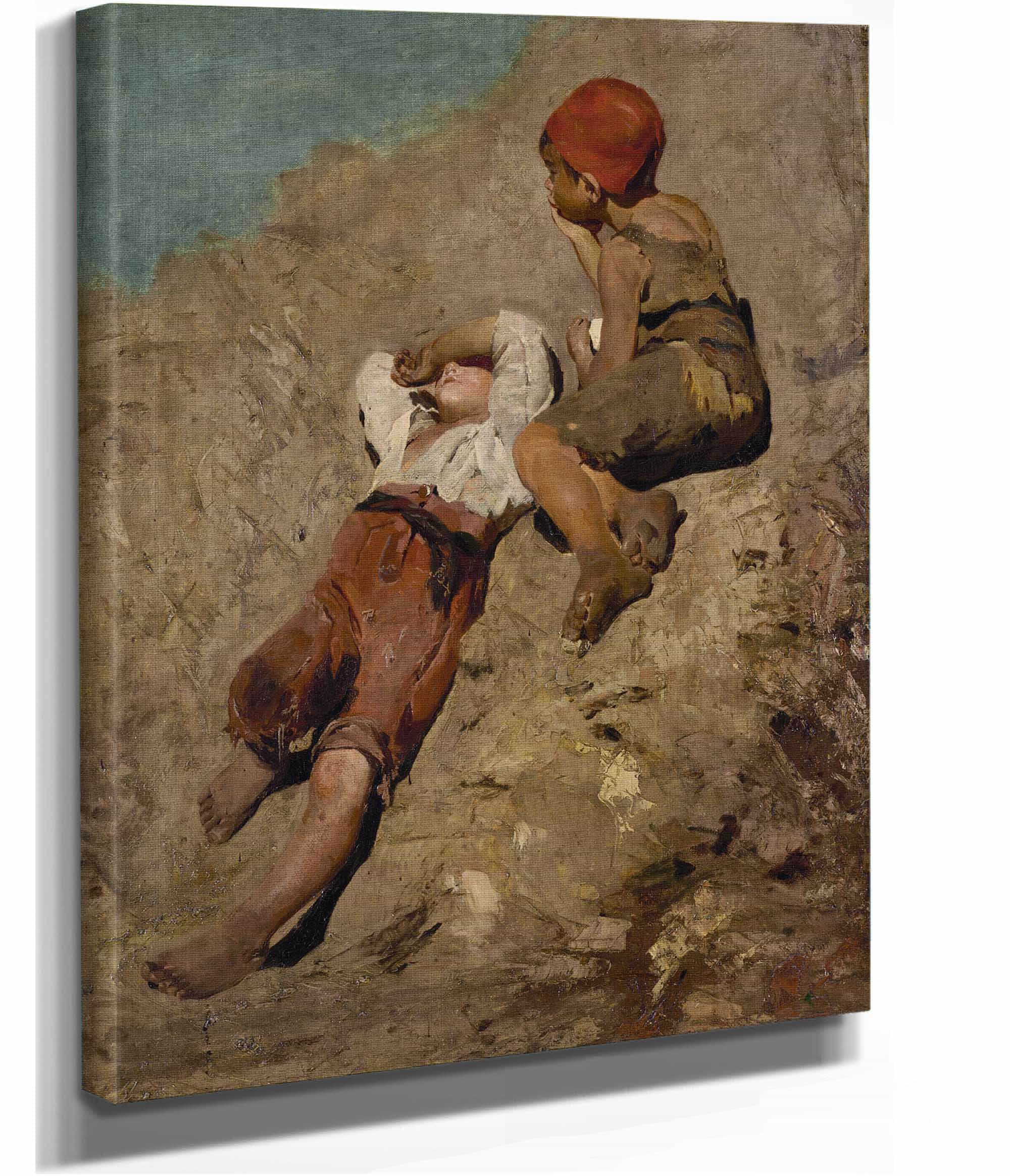 Two Peasant Boys On A Slope by Franz Von Lenbach - Image 2