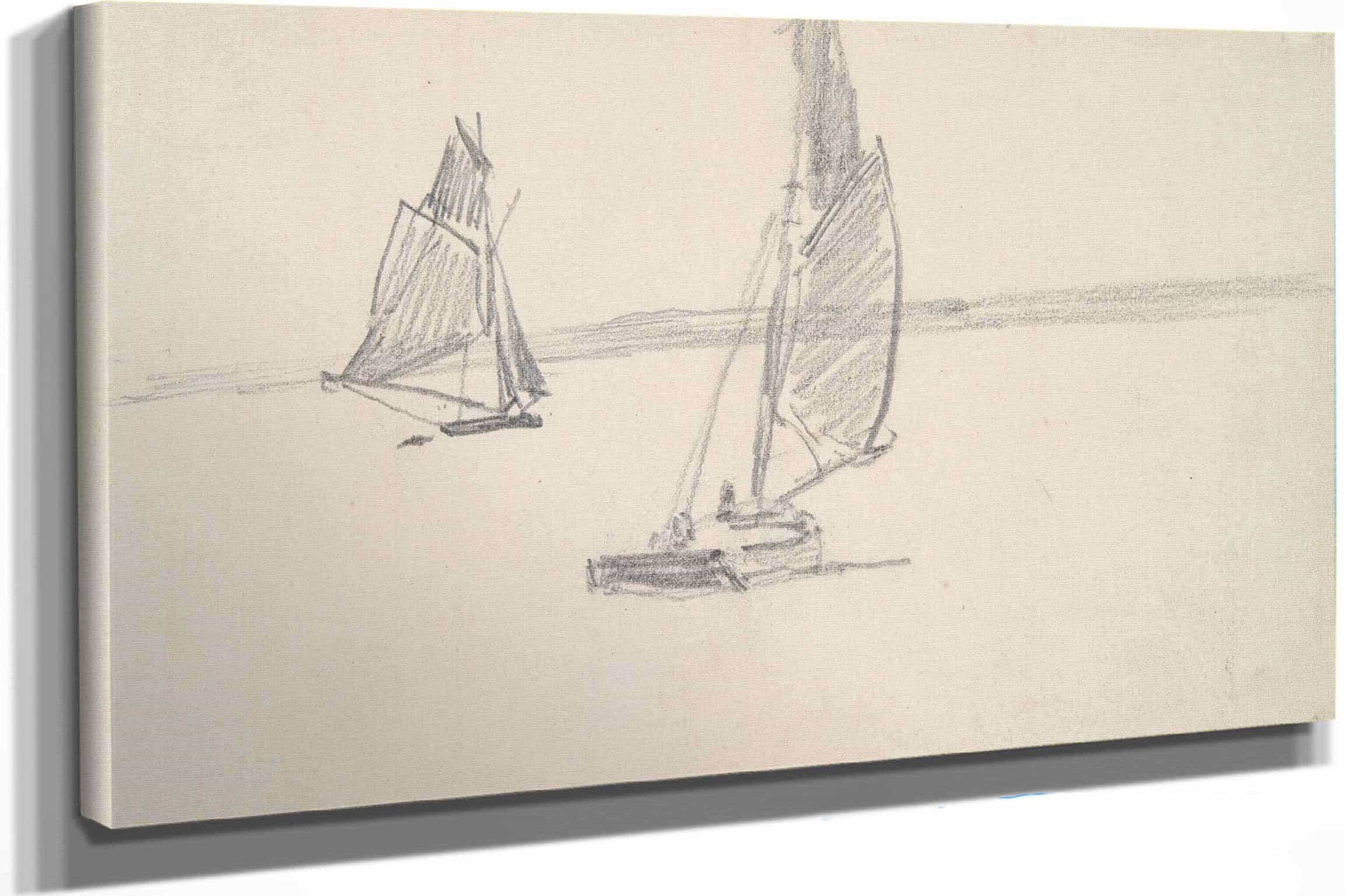 Two Sailboats On Calm Water Mid To Late Th Century by Johan Barthold Jongkind