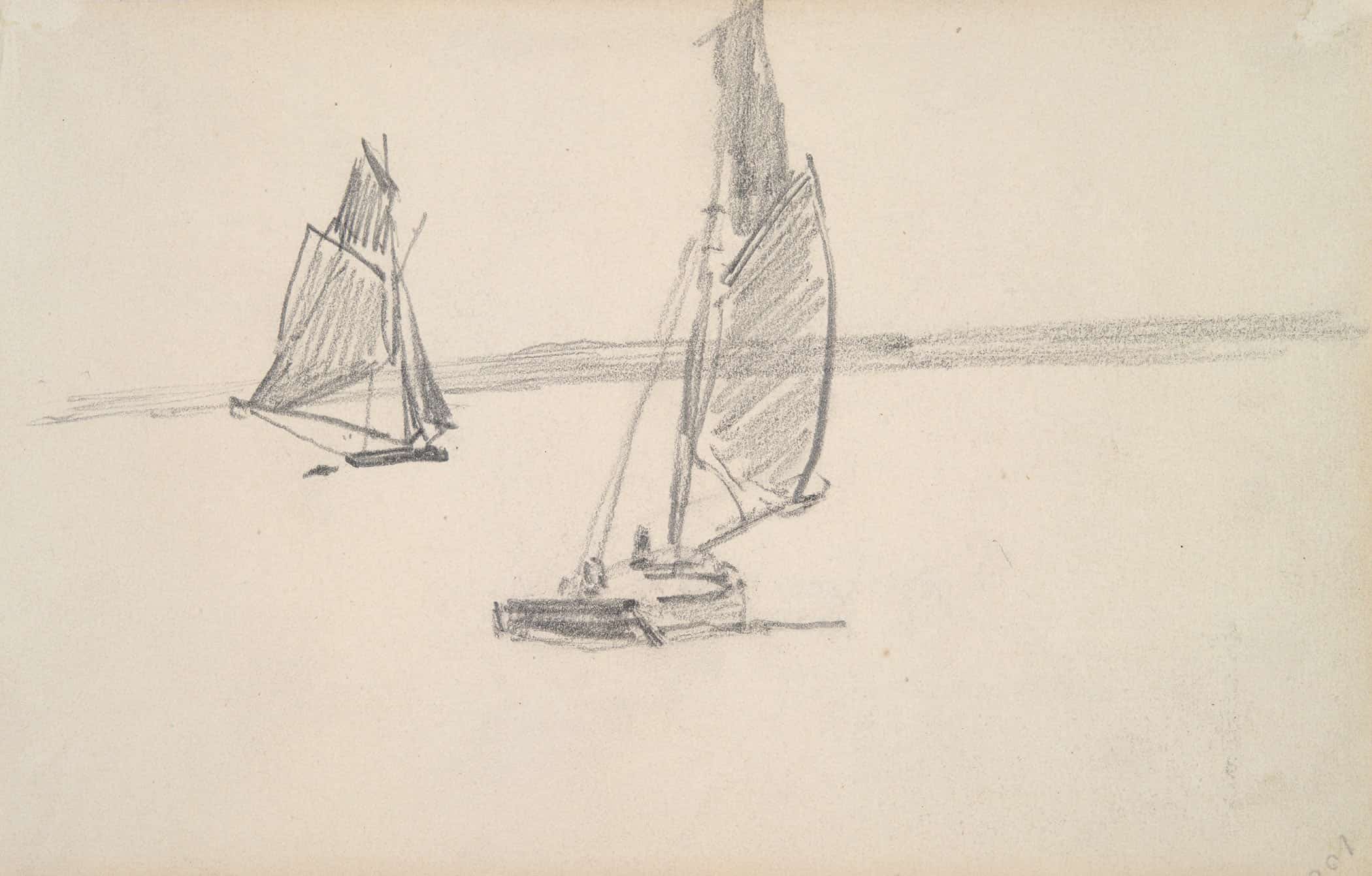 Two Sailboats On Calm Water Mid To Late Th Century by Johan Barthold Jongkind - Image 2