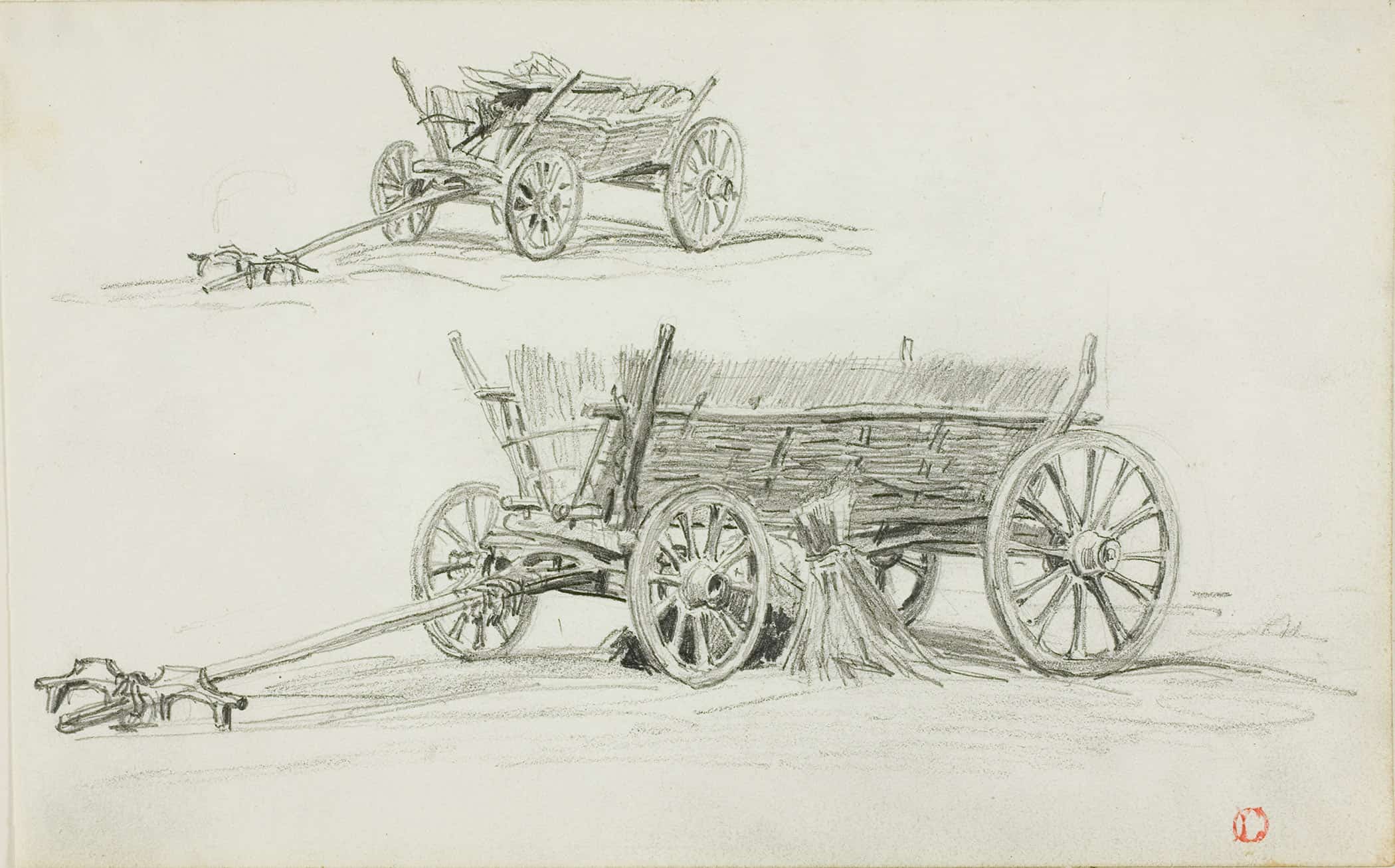Two Sketches Of An Ox Cart by Charles Francois Daubigny - Image 2