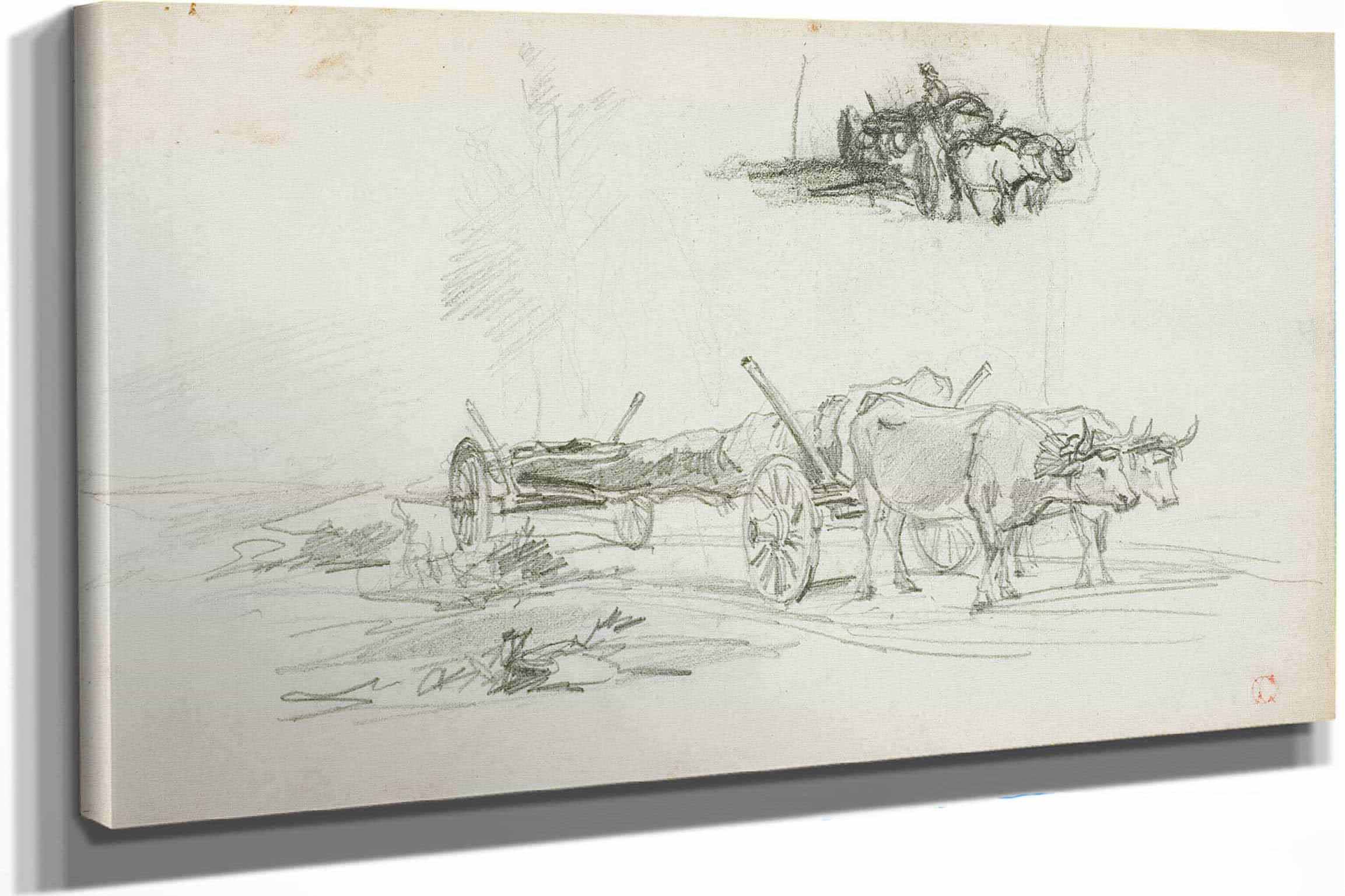 Two Sketches Of Oxen Hauling A Log by Charles Francois Daubigny