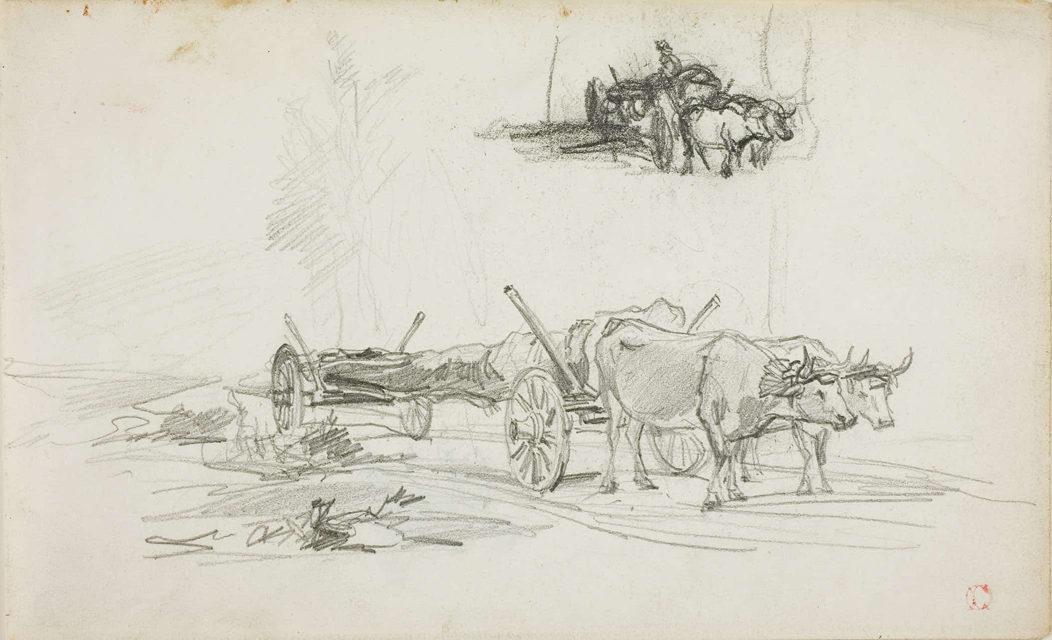 Two Sketches Of Oxen Hauling A Log by Charles Francois Daubigny - Image 2