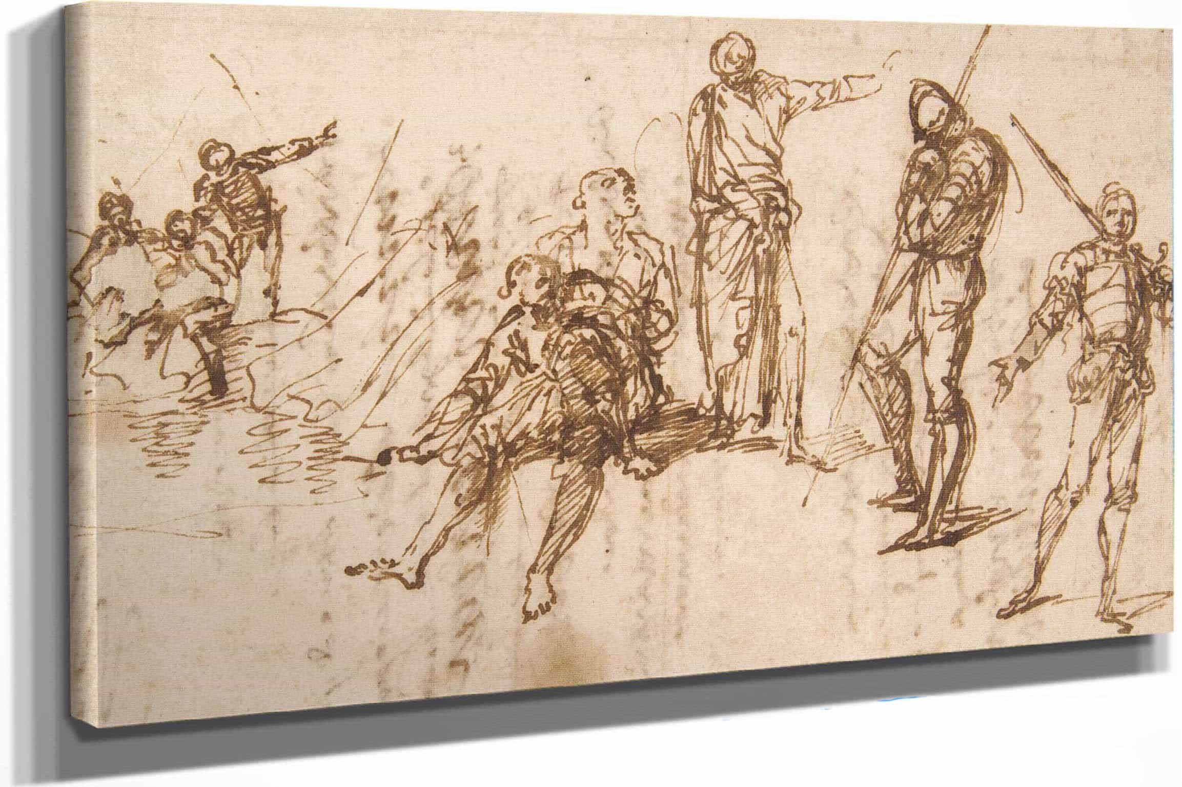 Two Standing Soldiers And Six Other Figures by Salvator Rosa