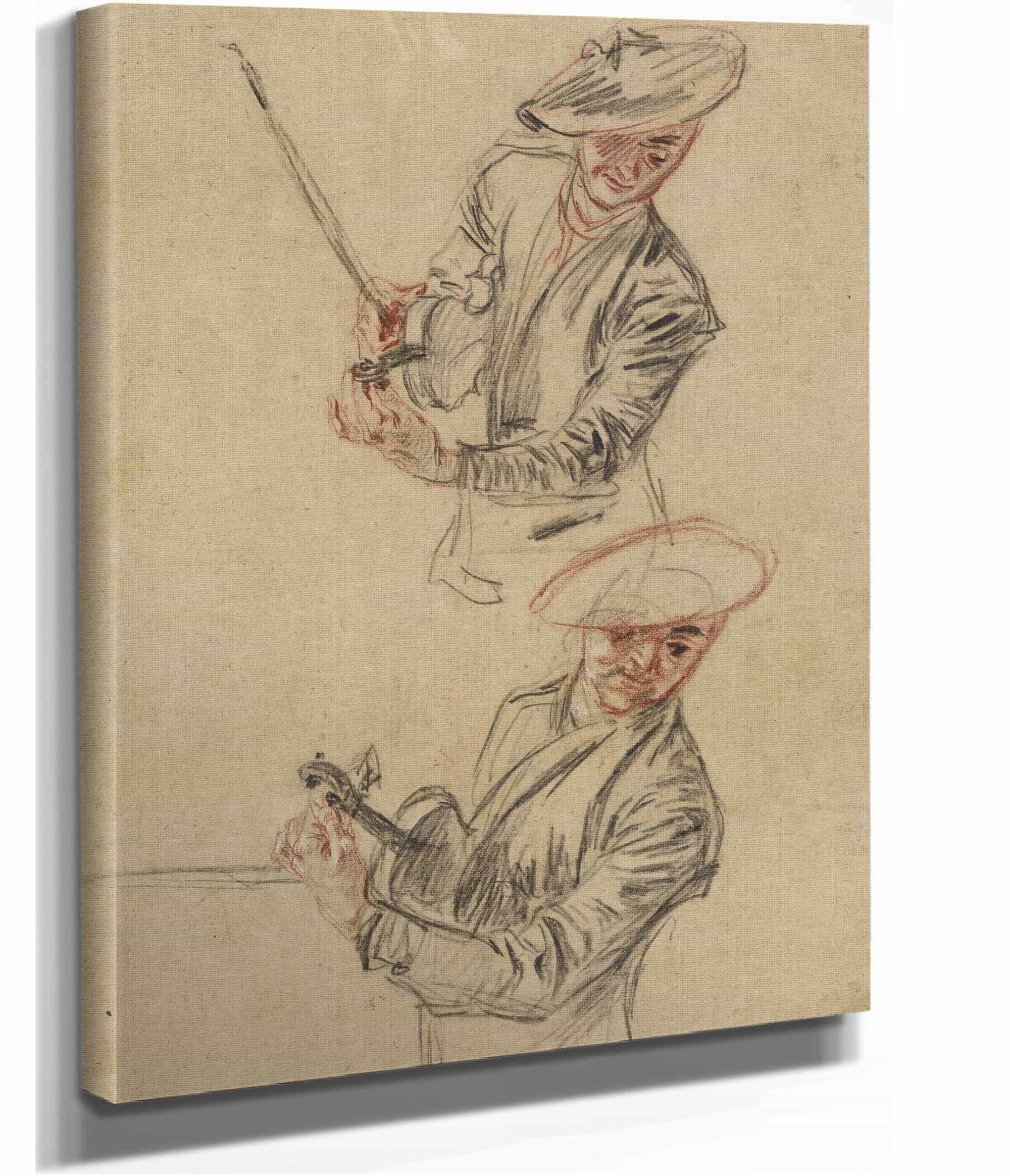 Two Studies Of A Violinist Tuning His Instrument by Jean Antoine Watteau - Image 2