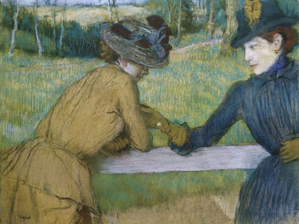 Two Women Leaning On A Fence Rail By Edgar Degas - Image 7