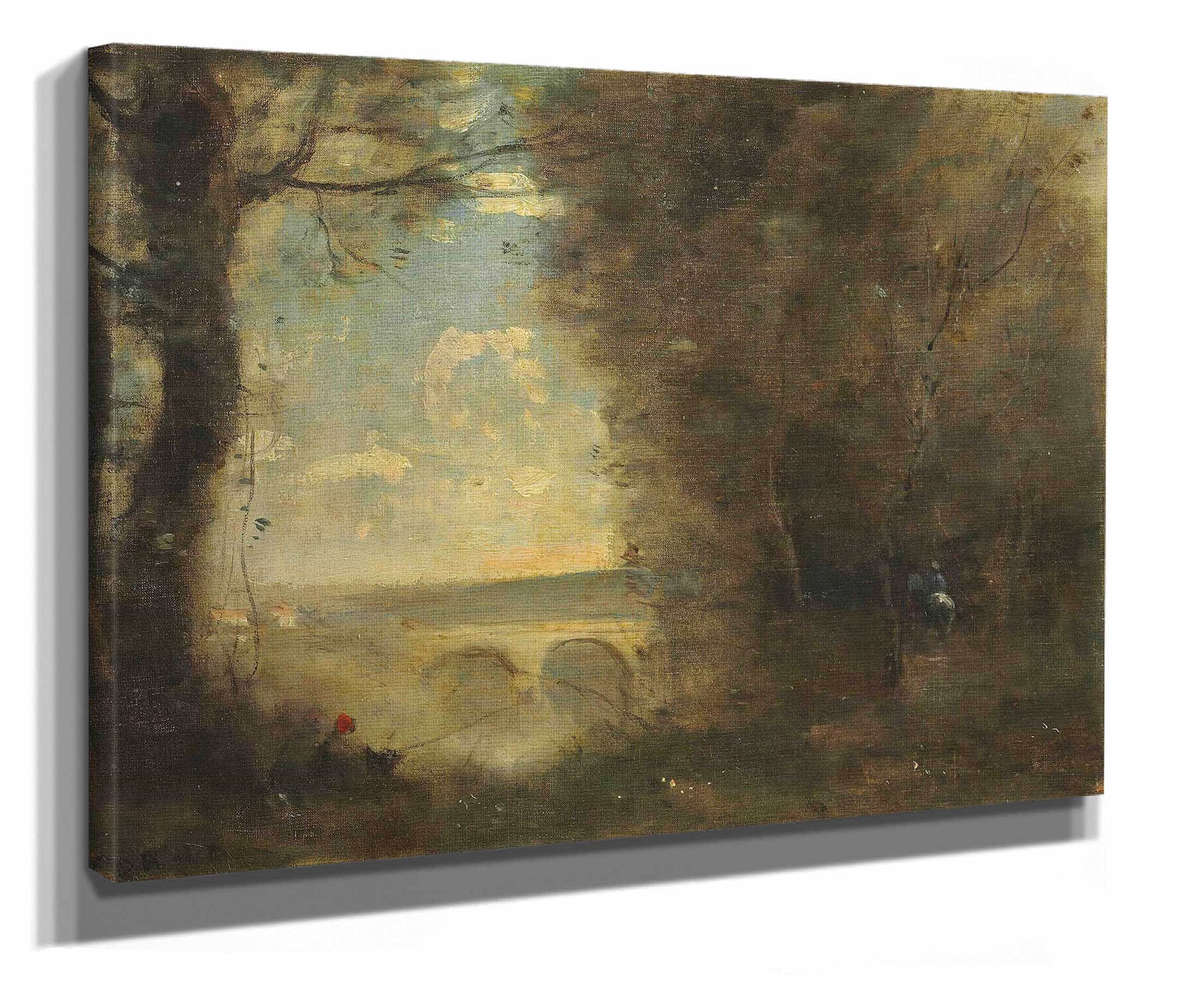 Un Pecheur A La Ligne Souvenir Du Pont De Mantes by Jean Baptiste Camille Corot - Image 2