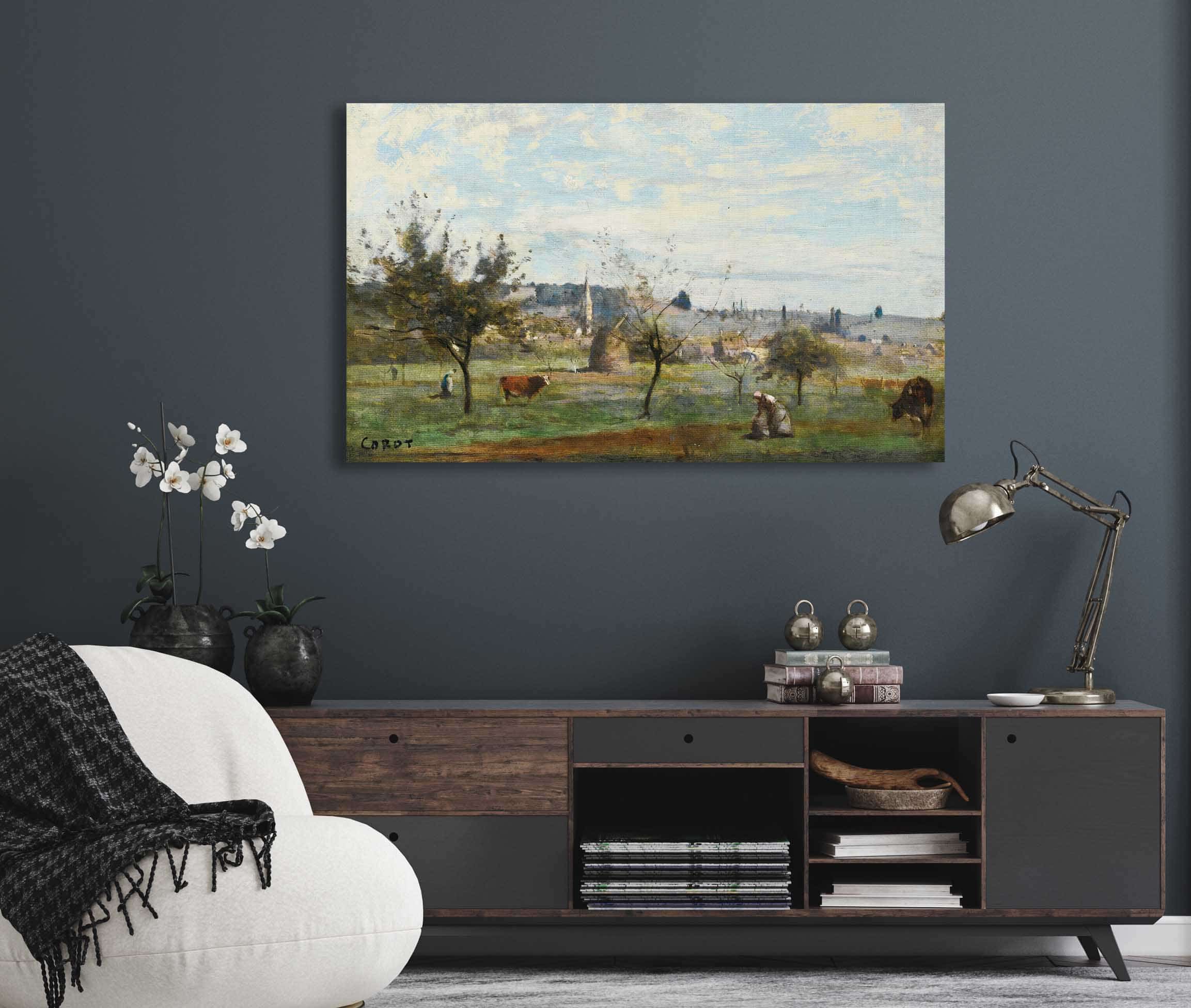 Un Village Des Environs De Mantes  by Jean Baptiste Camille Corot - Image 5