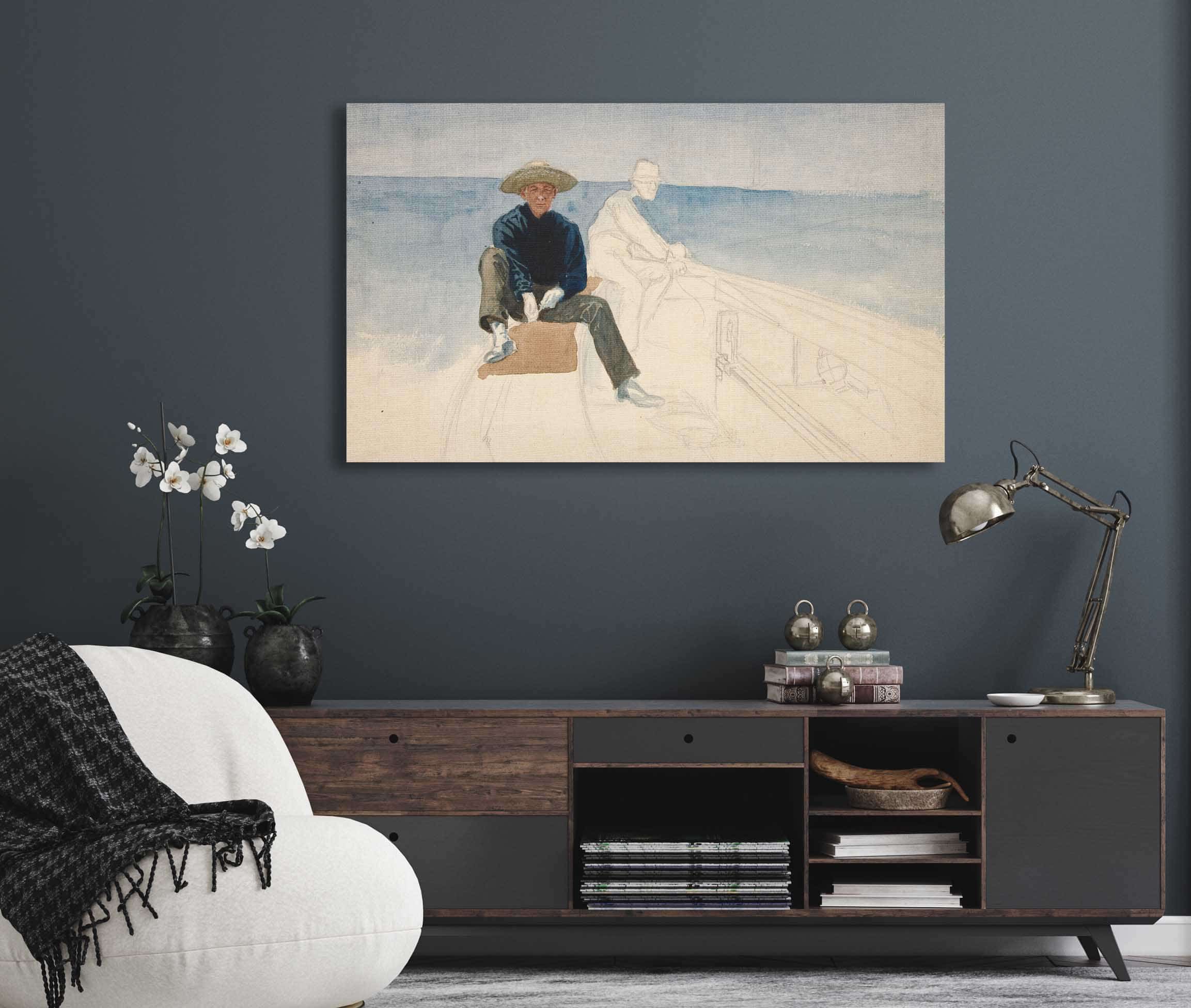 Unfinished Drawing Of Two Men Sailing by Edwin Austin Abbey - Image 5