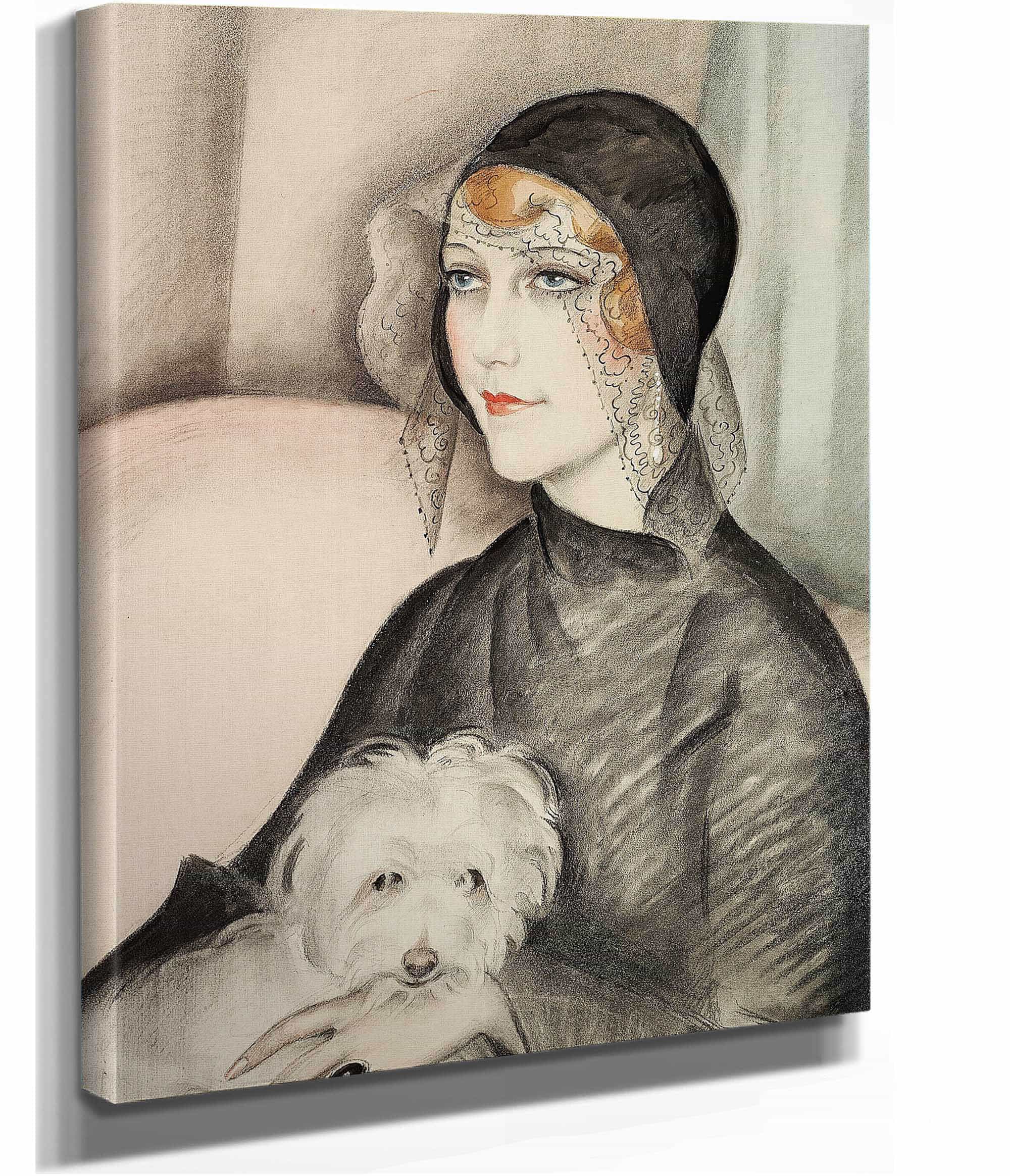 Ung Dame Med Sort Klokkehat Og Lille Hvid Skodehund by Gerda Wegener - Image 2