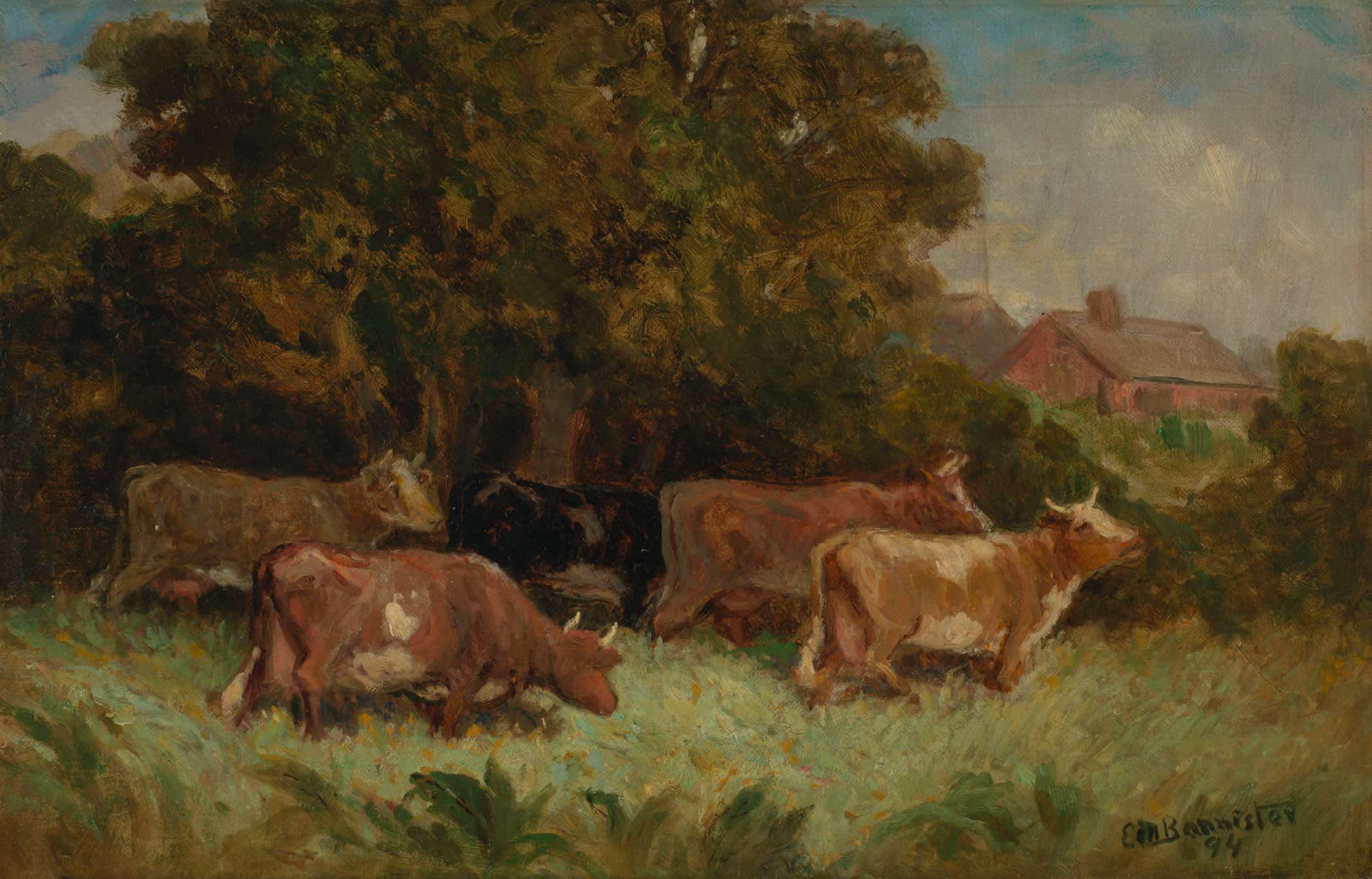 Untitled Five Cows In Pasture Rooftop In Background by Edward Mitchell Bannister - Image 2