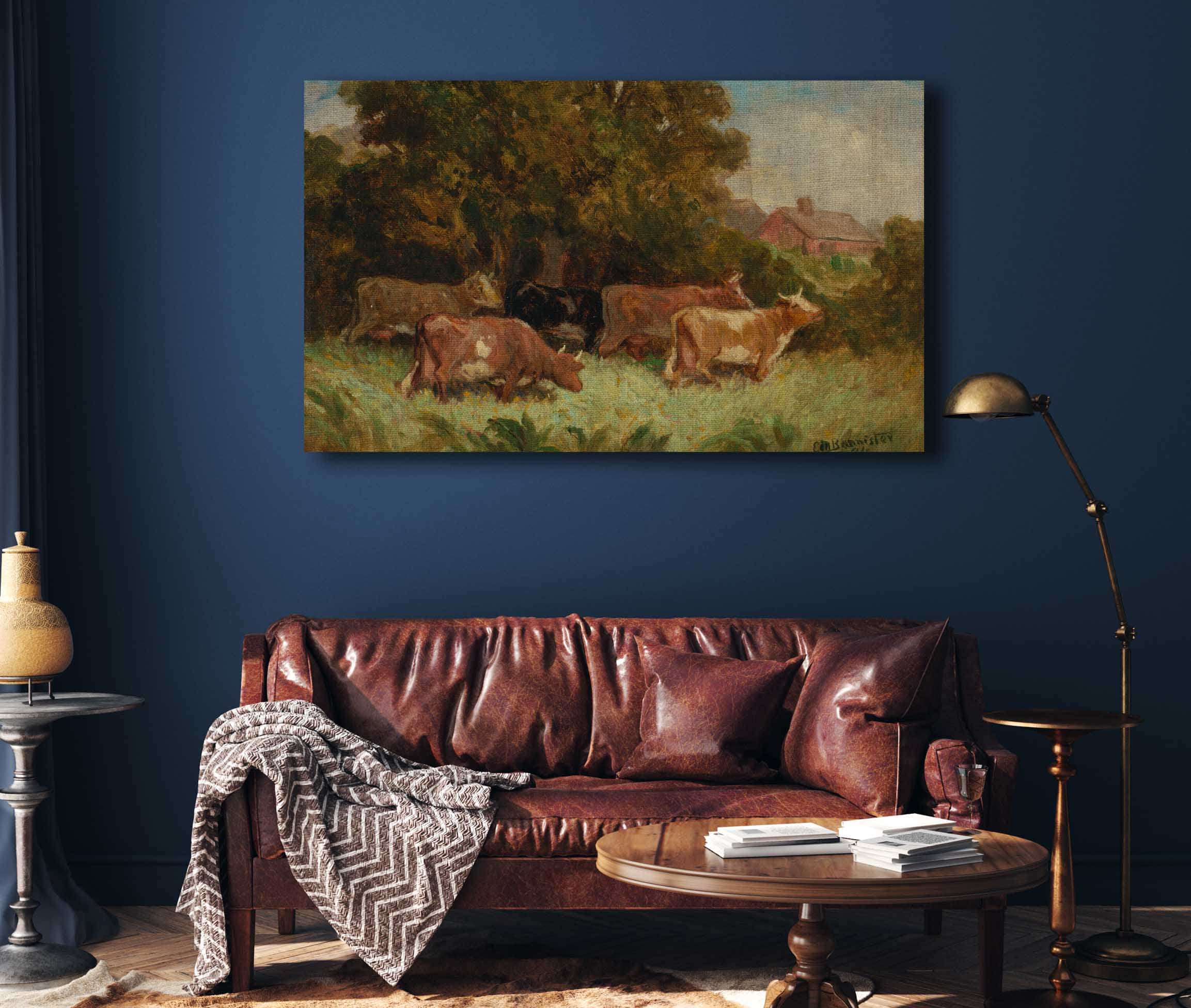 Untitled Five Cows In Pasture Rooftop In Background by Edward Mitchell Bannister - Image 4