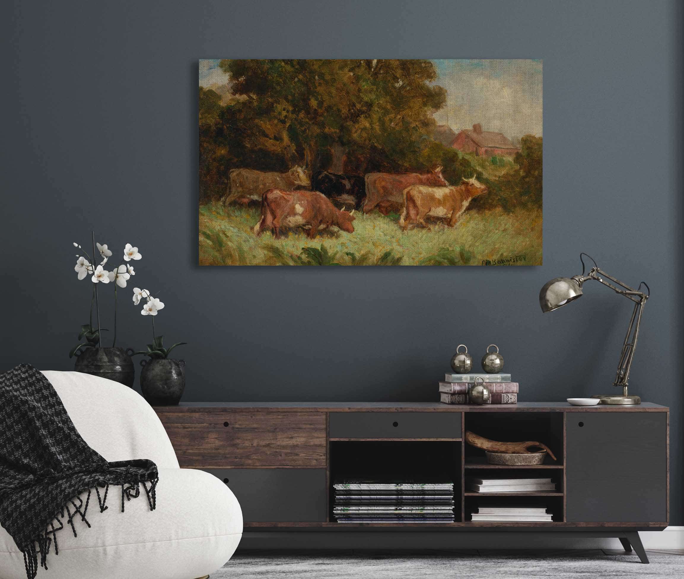 Untitled Five Cows In Pasture Rooftop In Background by Edward Mitchell Bannister - Image 5