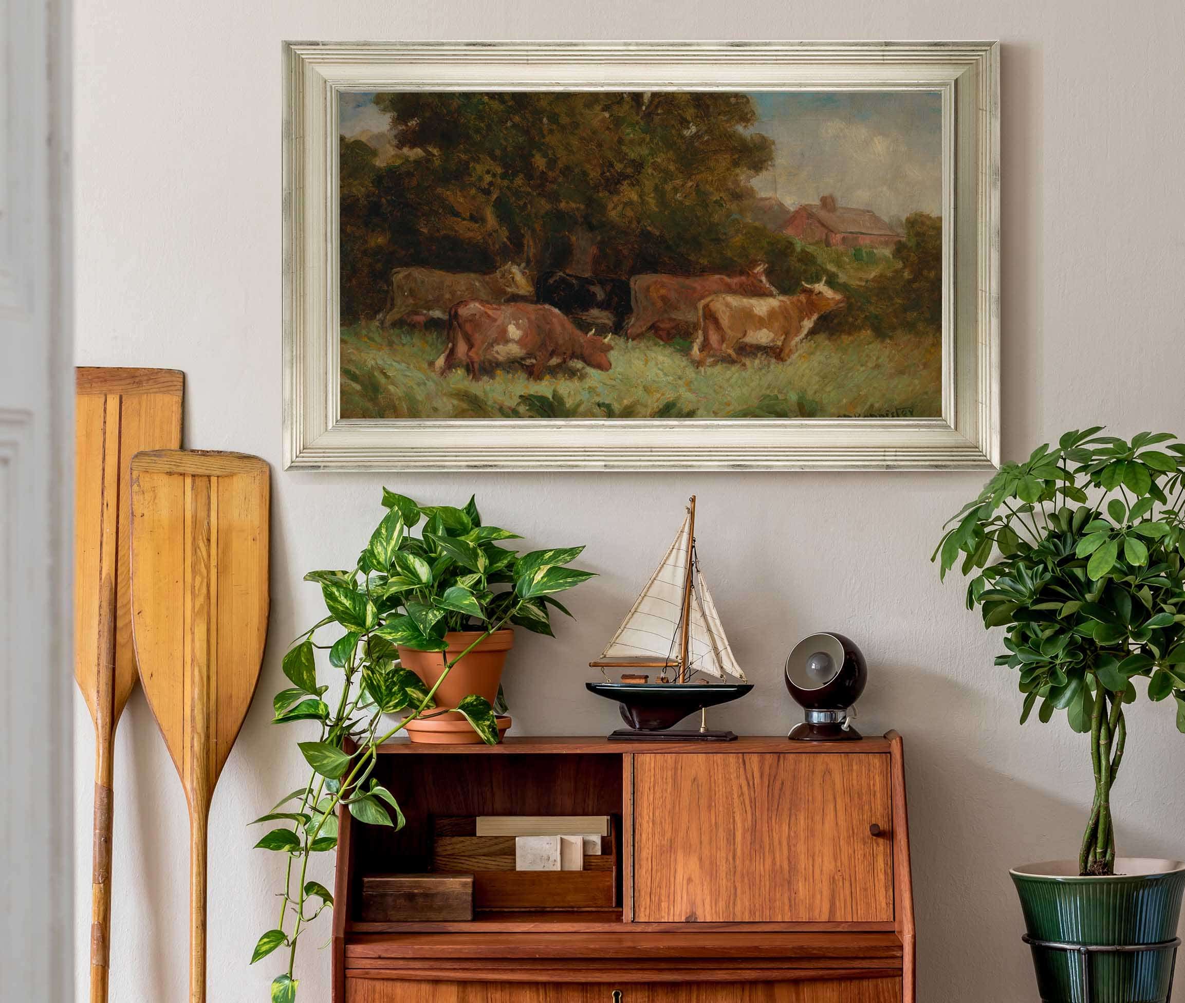 Untitled Five Cows In Pasture Rooftop In Background by Edward Mitchell Bannister - Image 6