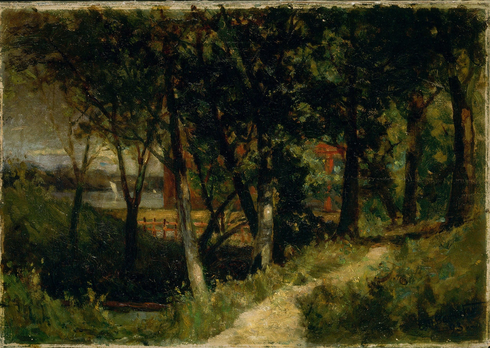 Untitled Landscape Forest Scene With Red Fence And Building by Edward Mitchell Bannister - Image 2