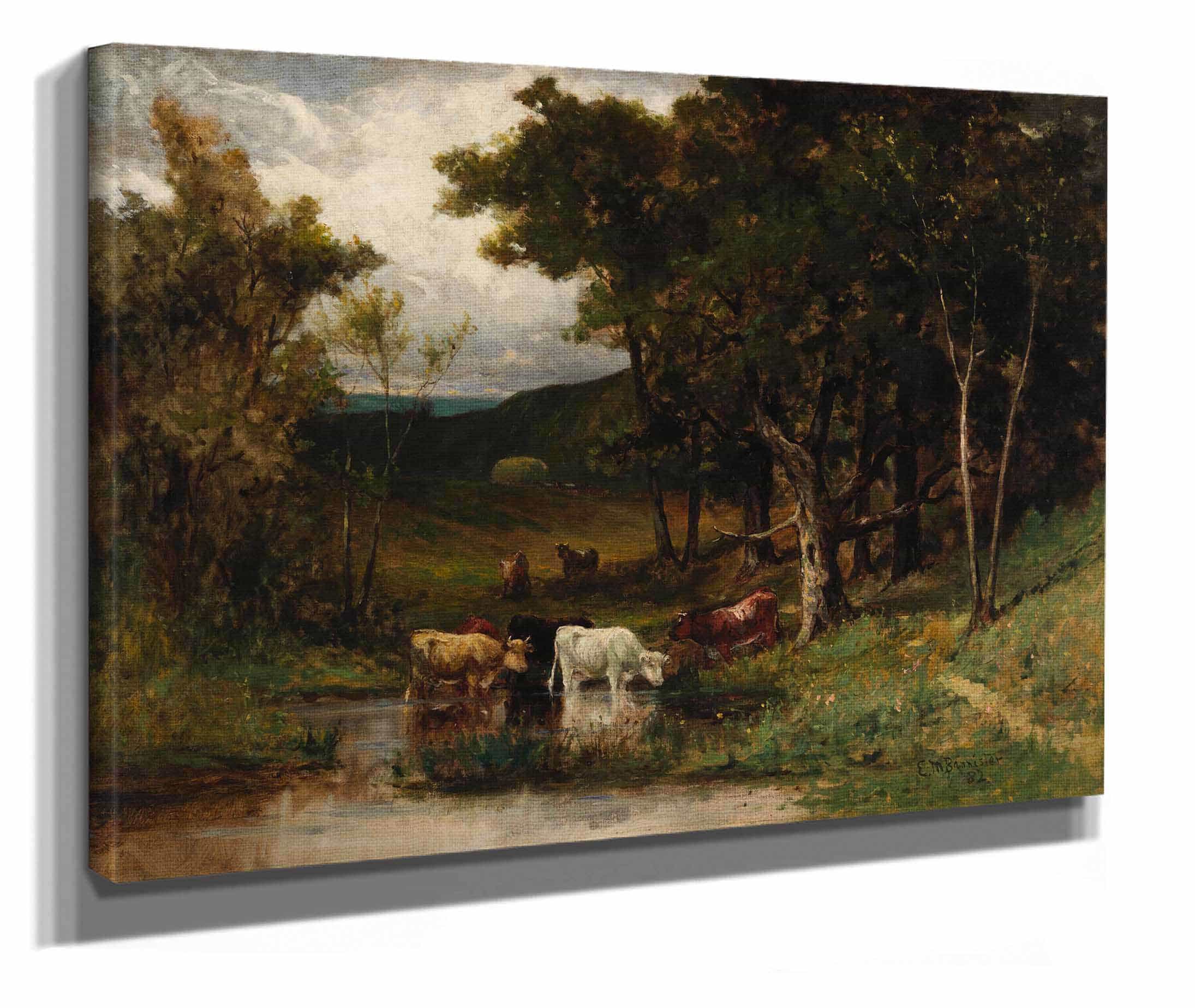 Untitled Landscape With Cows In Stream Near Trees by Edward Mitchell Bannister