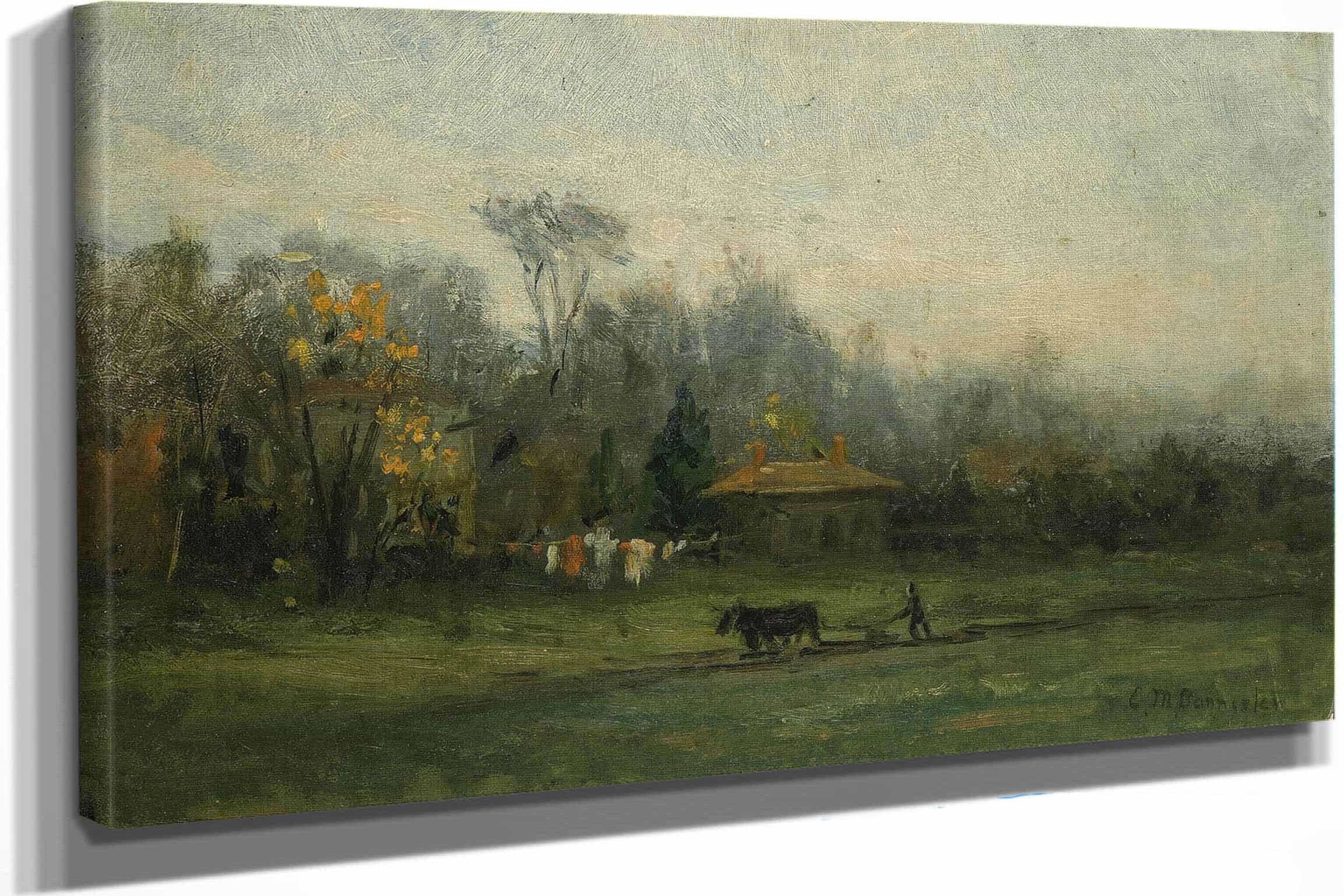 Untitled Landscape With Man Plowing Fields by Edward Mitchell Bannister