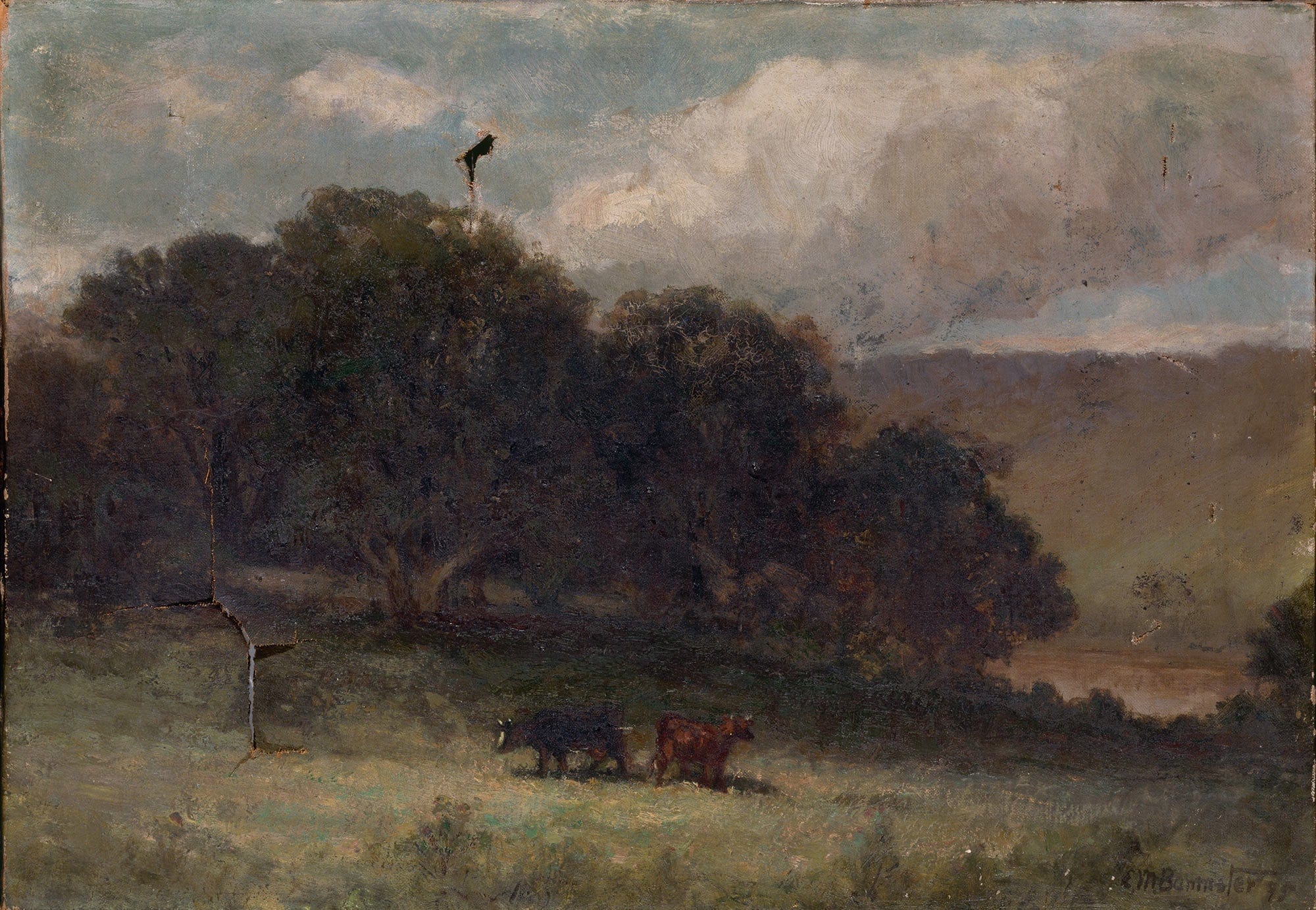 Untitled Landscape With Trees And Two Cows In Meadow by Edward Mitchell Bannister - Image 2